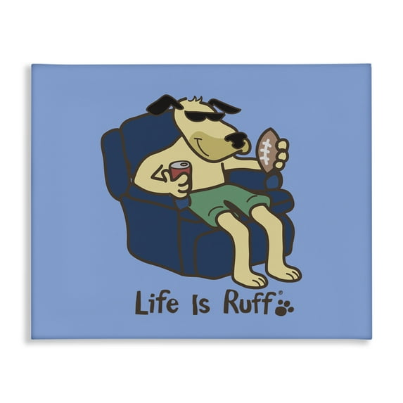 Stupell Industries Lounging Dog with Football Animals Painting Wrapped Canvas Art Print Wall Art, 40 x 30