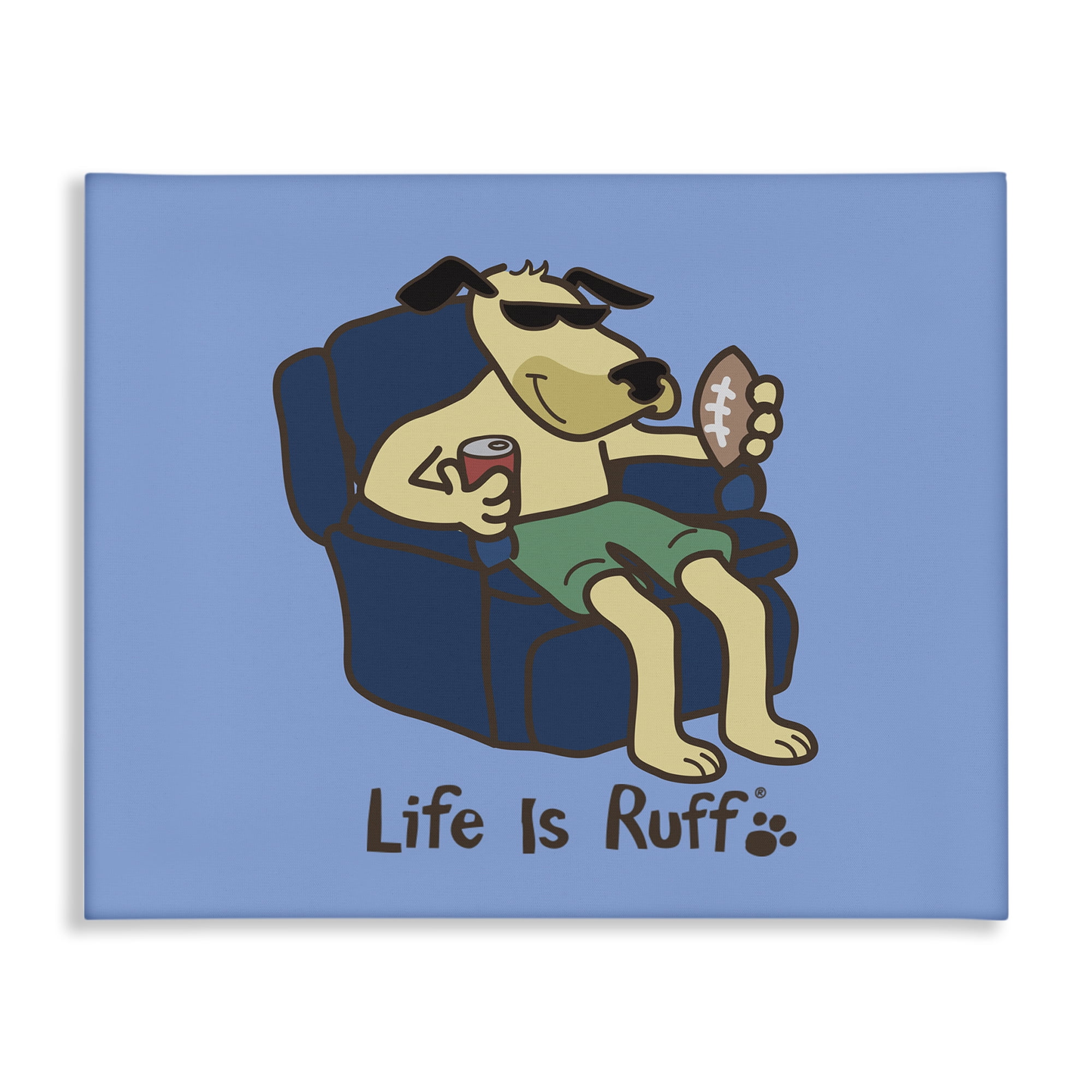 Stupell Industries Lounging Dog with Football Animals Painting Wrapped Canvas Art Print Wall Art, 48 x 36