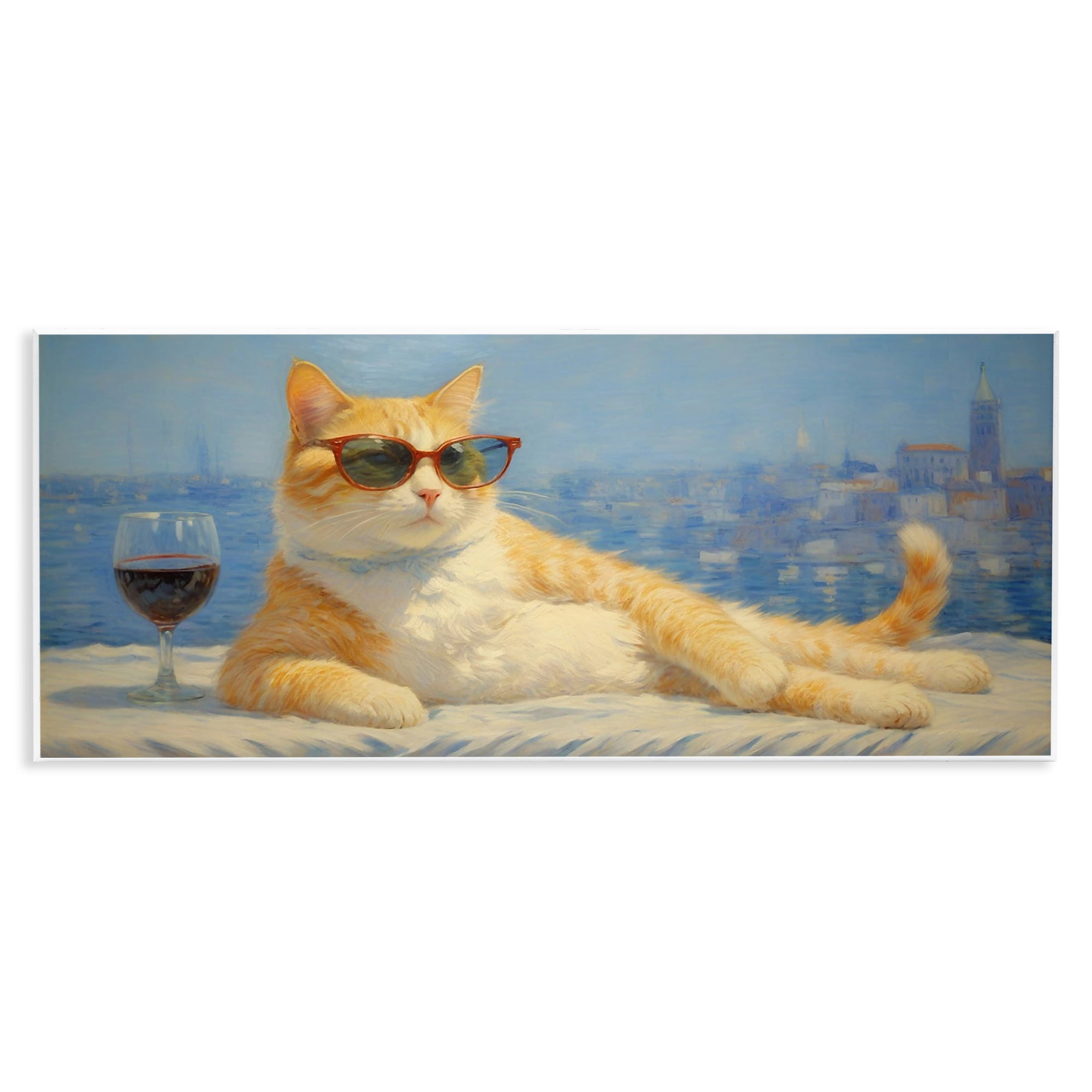 Stupell Industries Lounging Feline with Wine Glass Wall Plaque Art, design by Angie Hawke