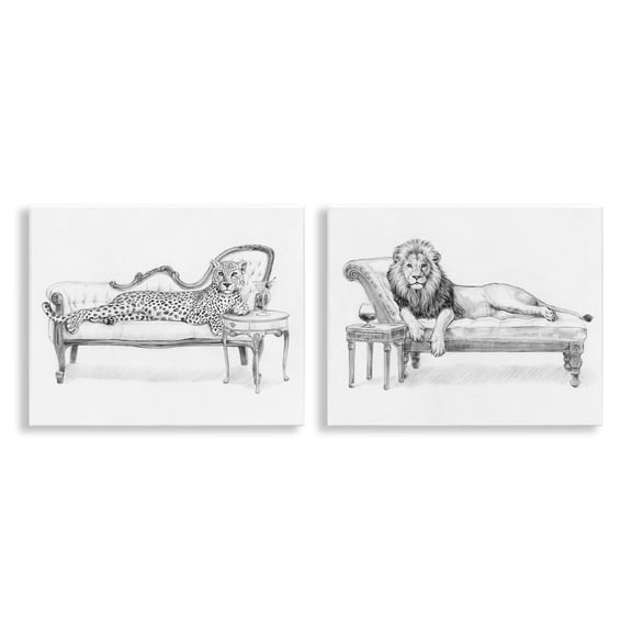 Stupell Industries Lounging Jungle Beasts 2 Piece Wall Plaque Art Set design by Victoria Barnes, 11 x 14