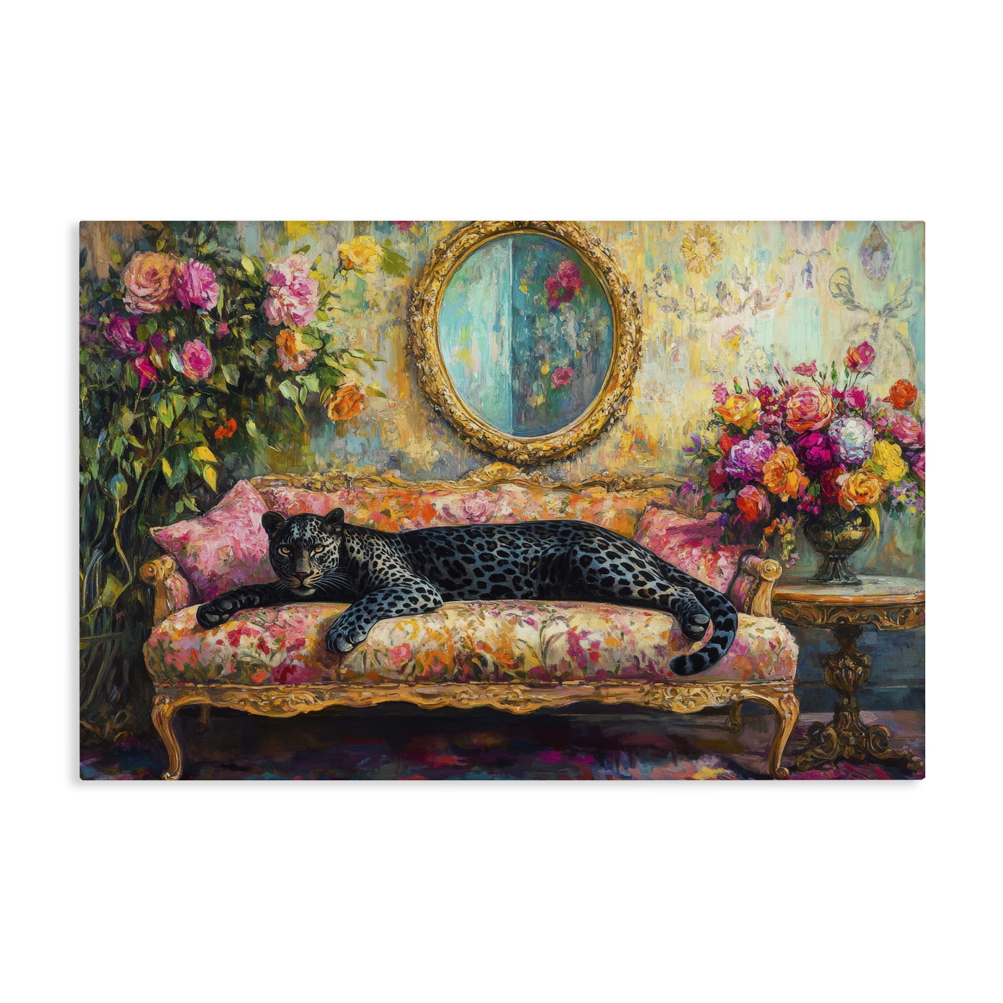 Stupell Industries Lounging Leopard on Floral Sofa Canvas Wall Art, design by Petal Prints Design