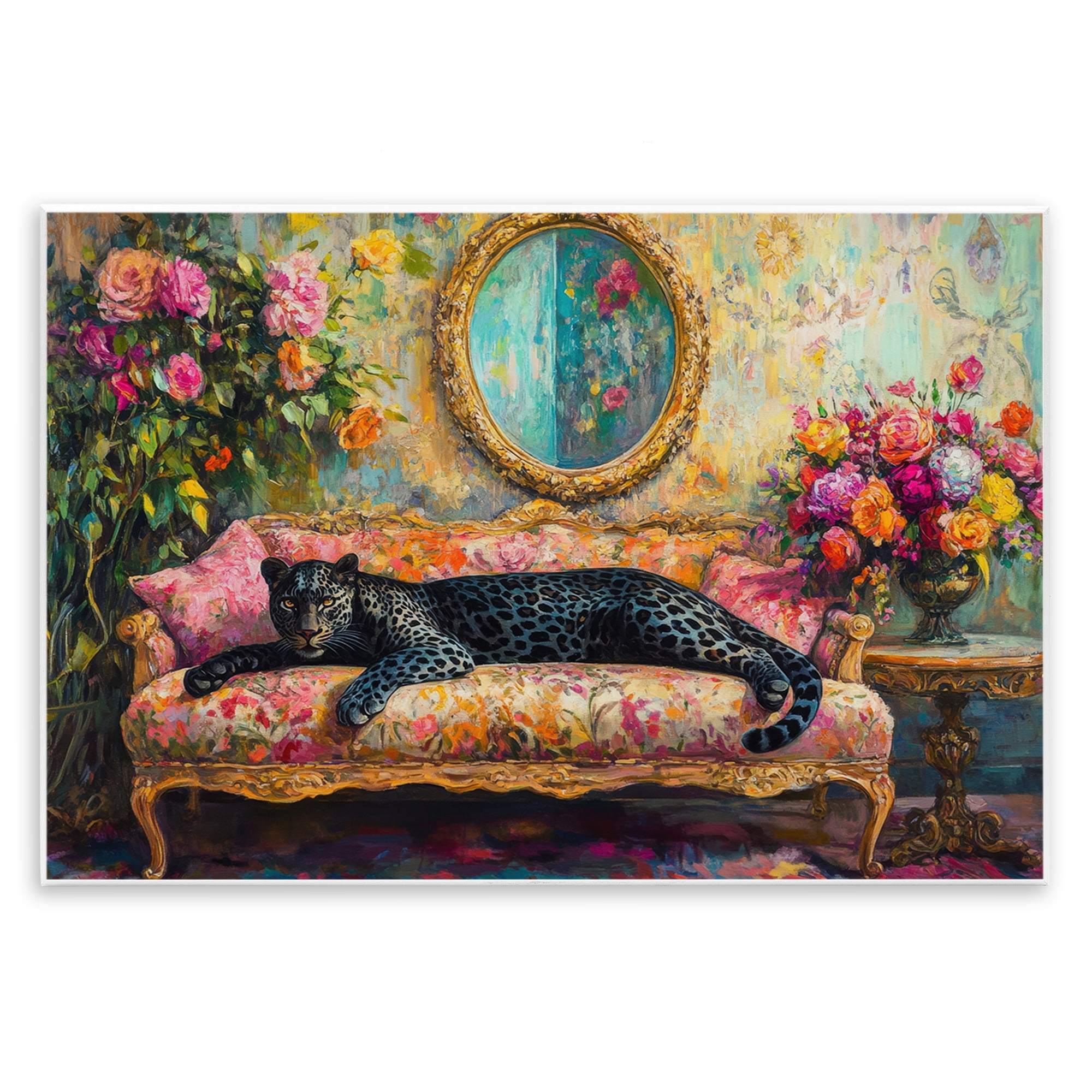 Stupell Industries Lounging Leopard on Floral Sofa Wall Plaque Art, design by Petal Prints Design