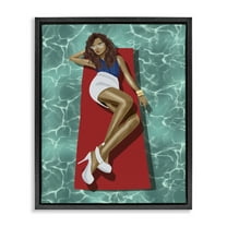 Stupell Industries Lounging on Pool Raft People Painting Black Floater Framed Canvas Art Print Wall Art, 17 x 21