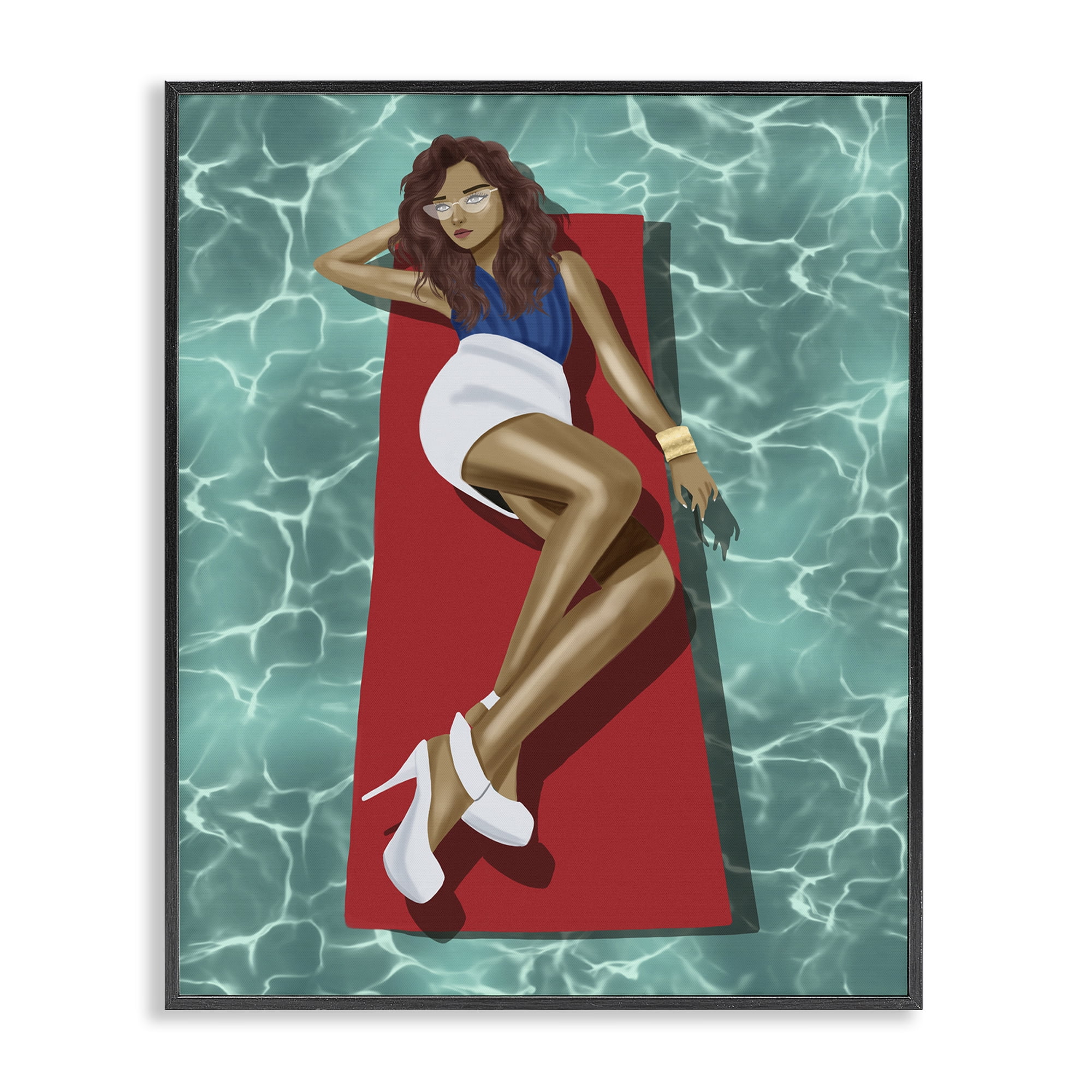 Stupell Industries Lounging on Pool Raft People Painting Black Framed Art Print Wall Art, 11 x 14