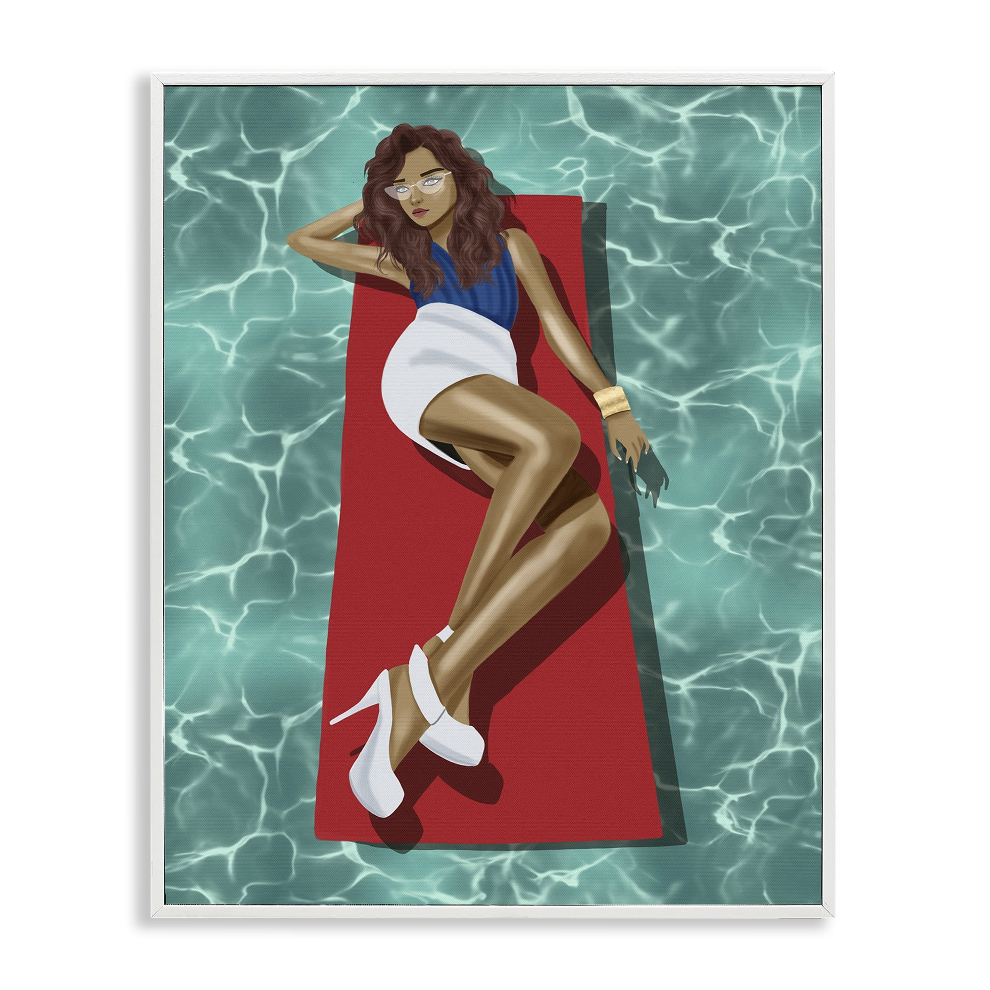 Stupell Industries Lounging on Pool Raft People Painting White Framed Art Print Wall Art, 11 x 14