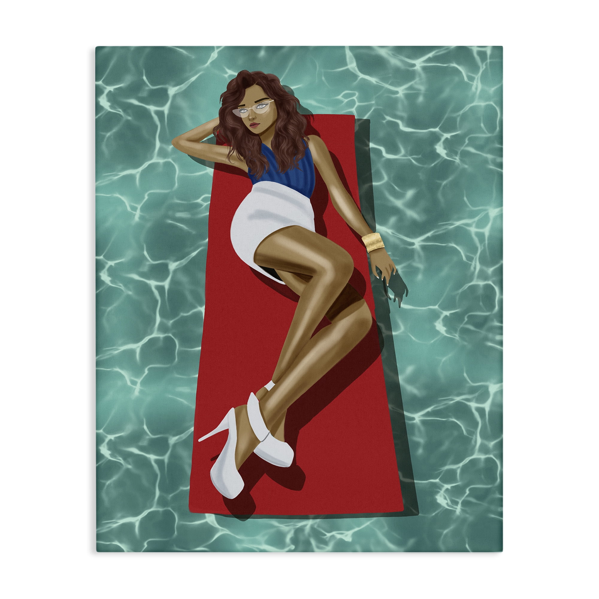 Stupell Industries Lounging on Pool Raft People Painting Wrapped Canvas Art Print Wall Art, 30 x 40
