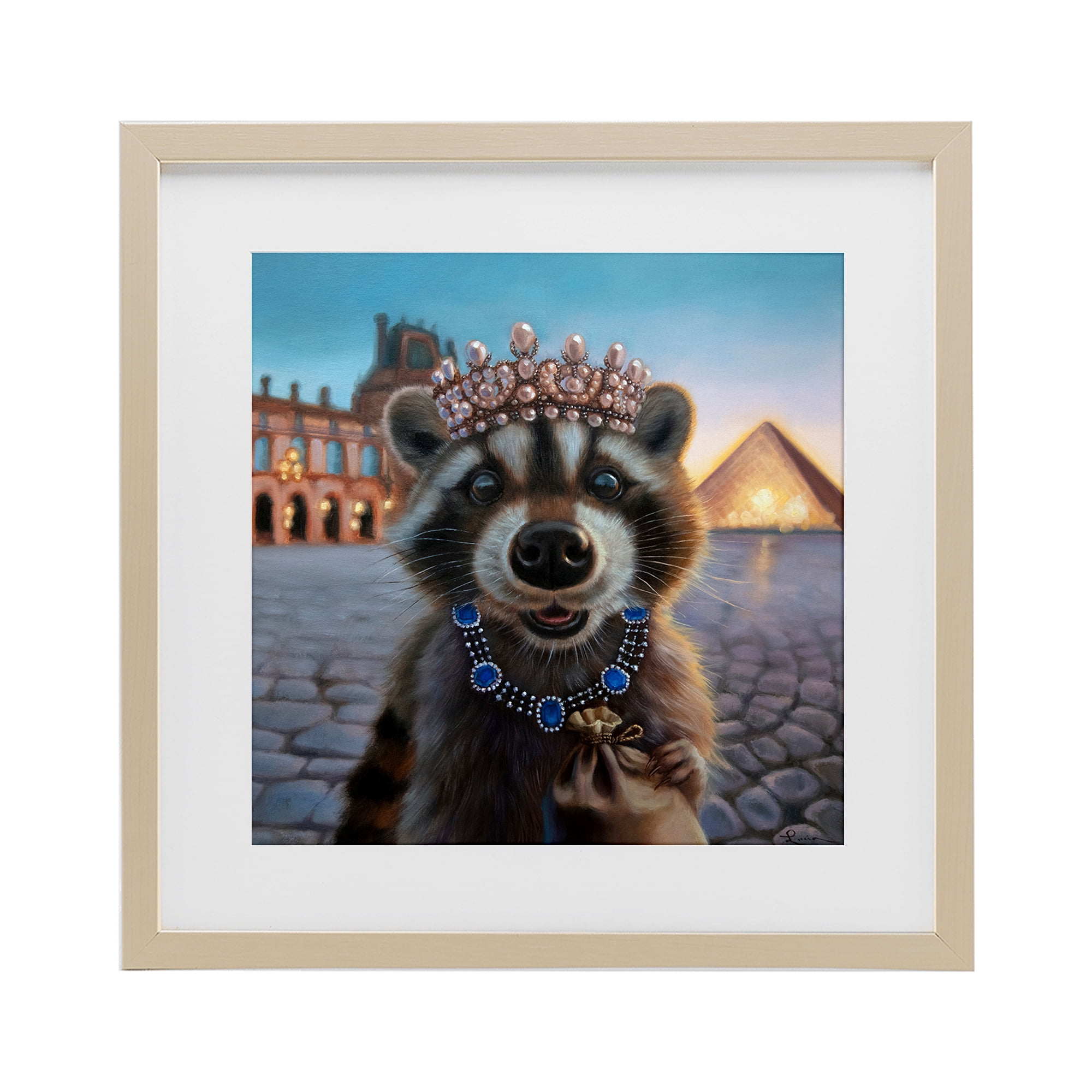 Stupell Industries Louvre Loot Raccoon Birch Framed Print Under Glass, design by Lucia Heffernan