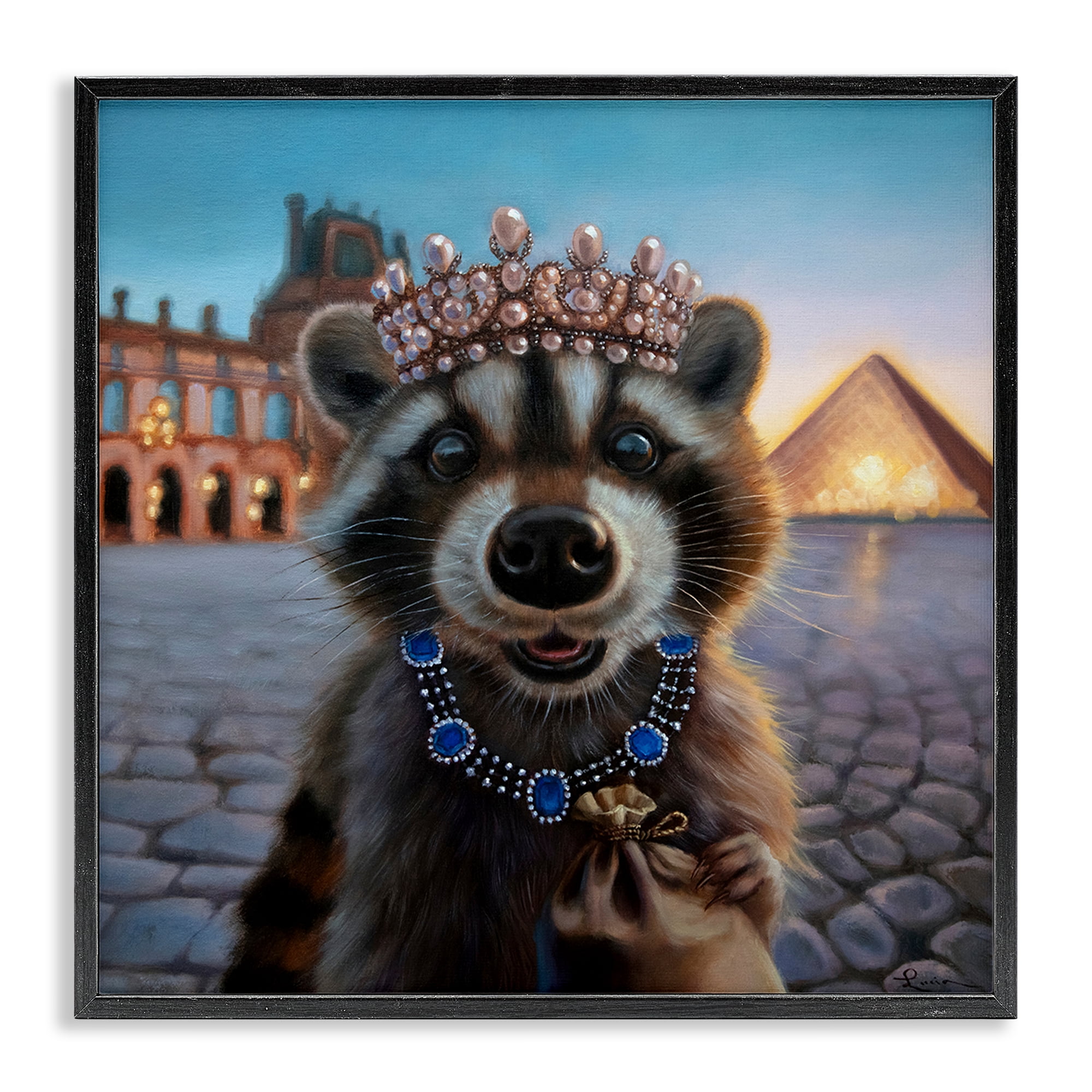 Stupell Industries Louvre Loot Raccoon Black Framed Giclee Art, design by Lucia Heffernan