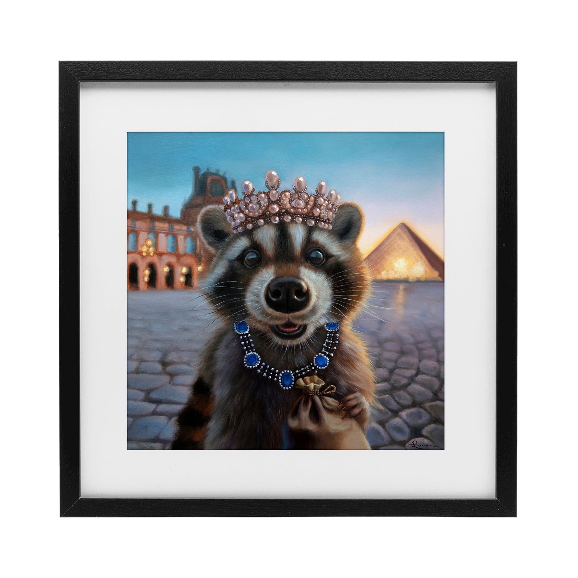 Stupell Industries Louvre Loot Raccoon Black Framed Print Under Glass, design by Lucia Heffernan