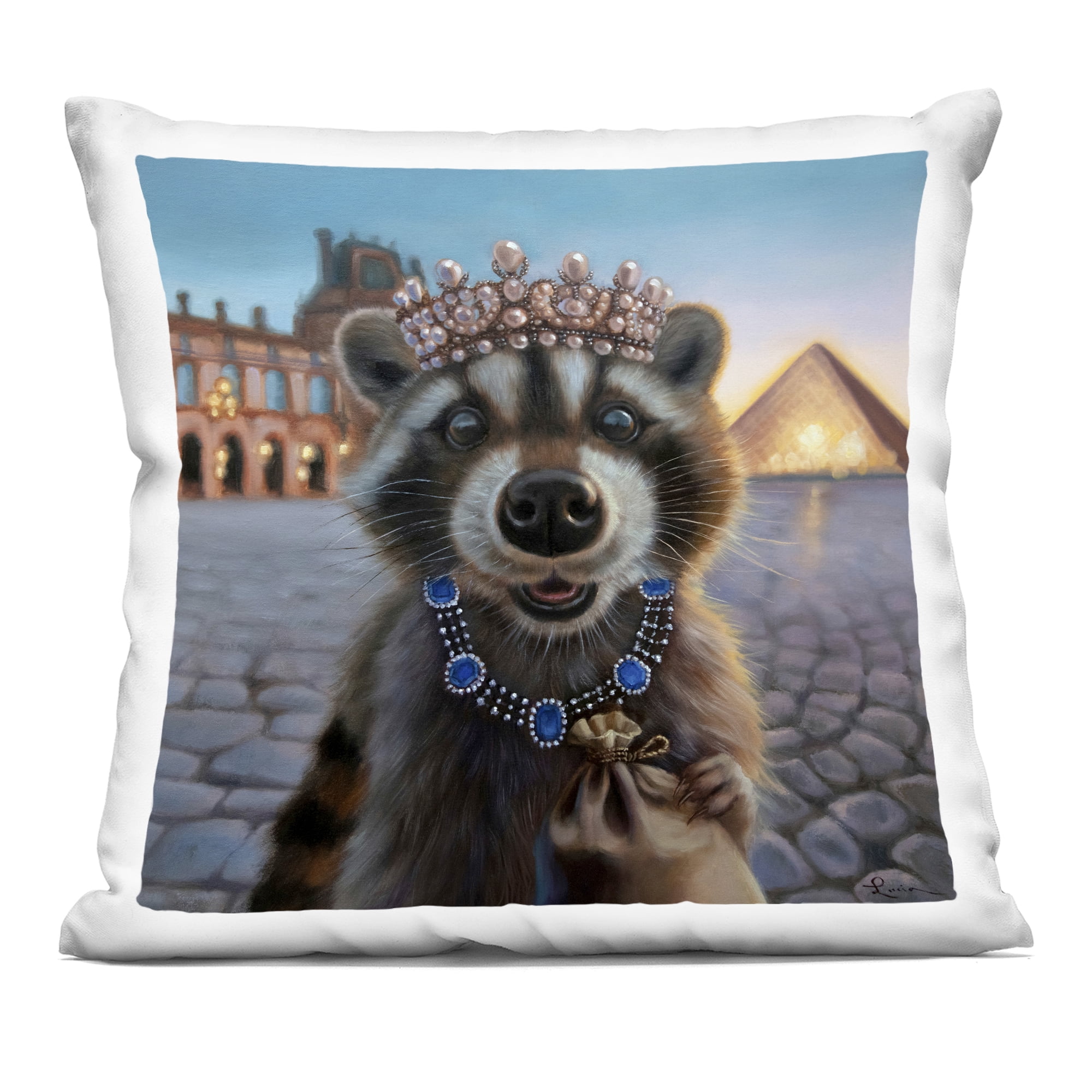Stupell Industries Louvre Loot Raccoon Decorative Printed Throw Pillow, design by Lucia Heffernan, 18 x 7 x 18