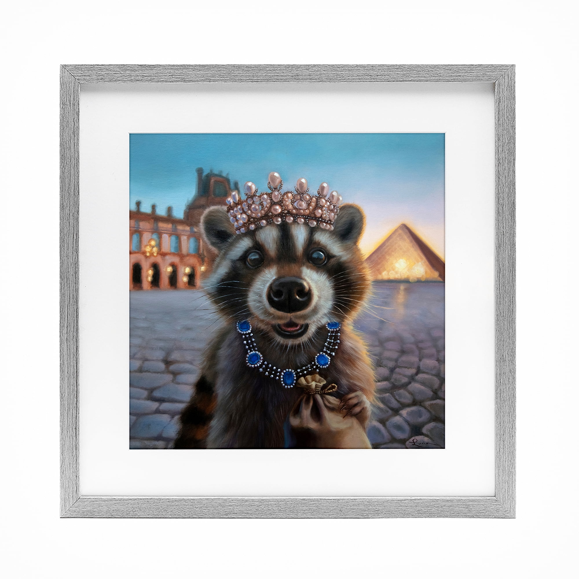 Stupell Industries Louvre Loot Raccoon Gray Framed Print Under Glass, design by Lucia Heffernan