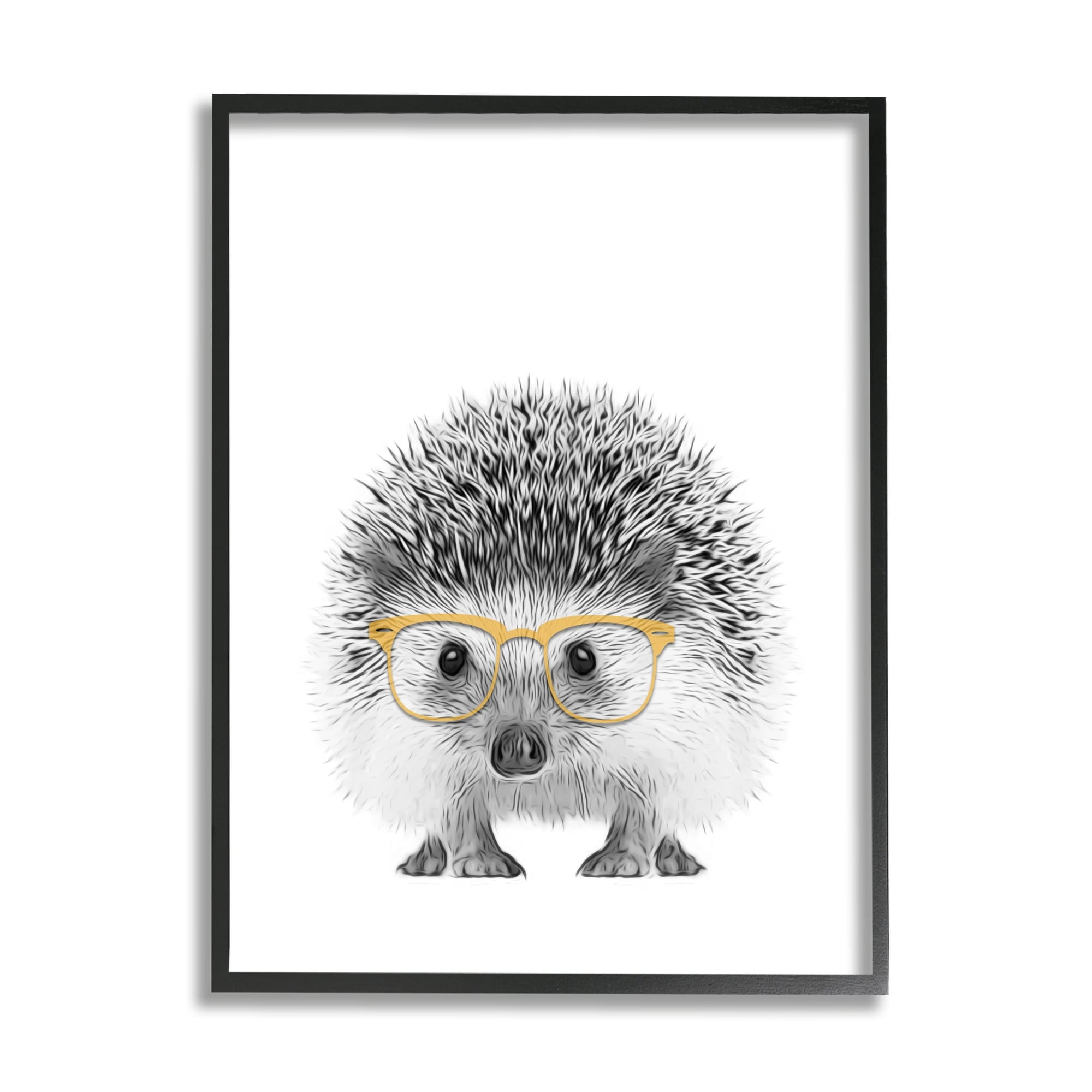 Stupell Industries Lovable Monochrome Hedgehog Yellow Glasses Illustration , 24 x 30, Design by Annalisa Latella