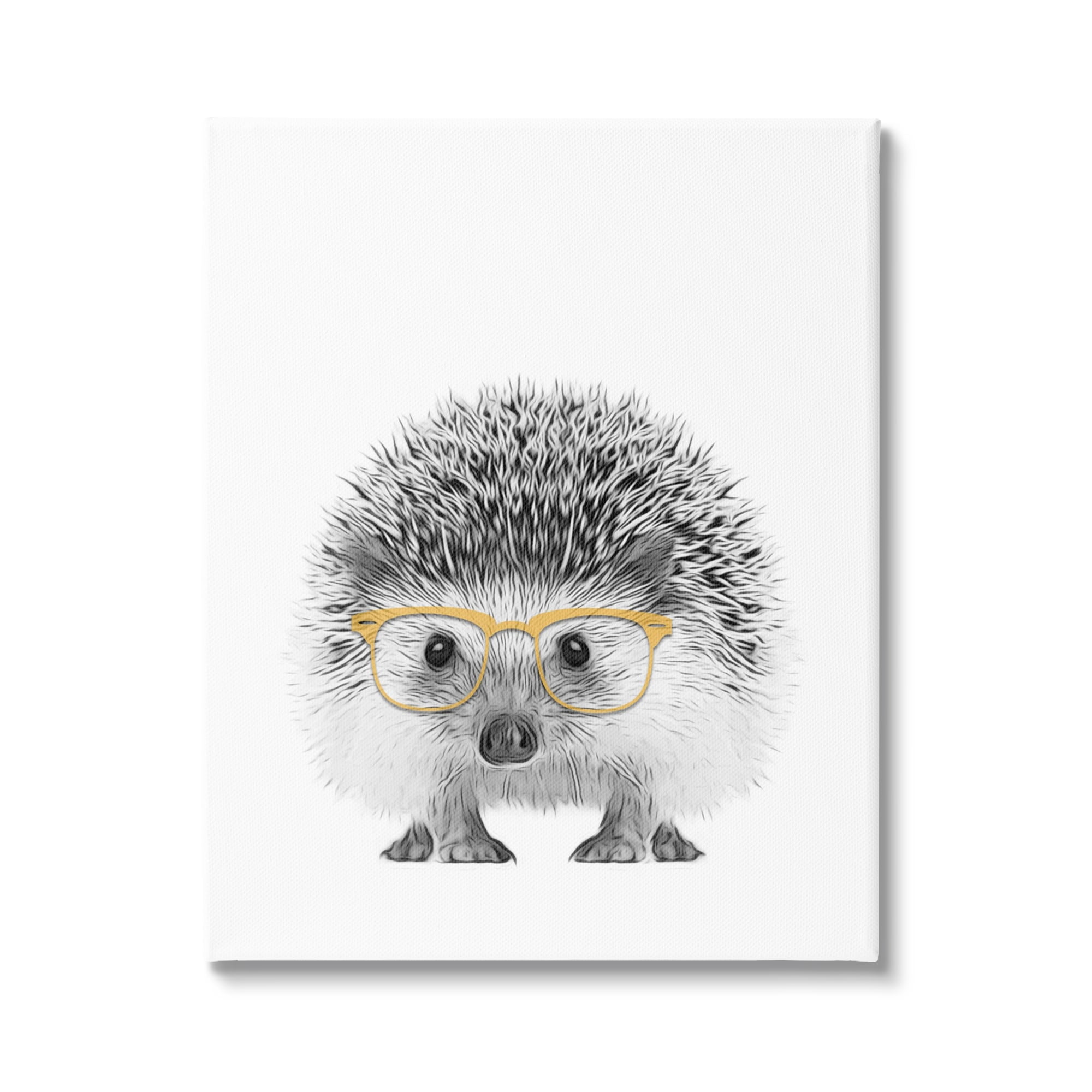 Stupell Industries Lovable Monochrome Hedgehog Yellow Glasses Illustration Kids Painting Gallery-Wrapped Canvas Print Wall Art, 30 x 40, Design by Annalisa Latella