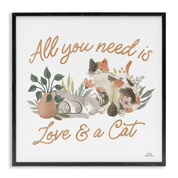 Stupell Industries Love & A Cat Phrase Animals & Insects Painting Black Framed Art Print Wall Art, 12 x 12
