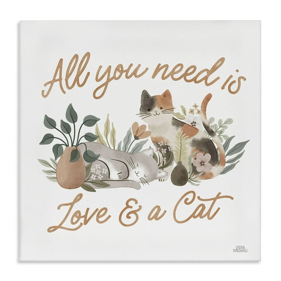 Stupell Industries Love & A Cat Phrase Animals & Insects Painting Gallery Wrapped Canvas Art Print Wall Art, 17 x 17