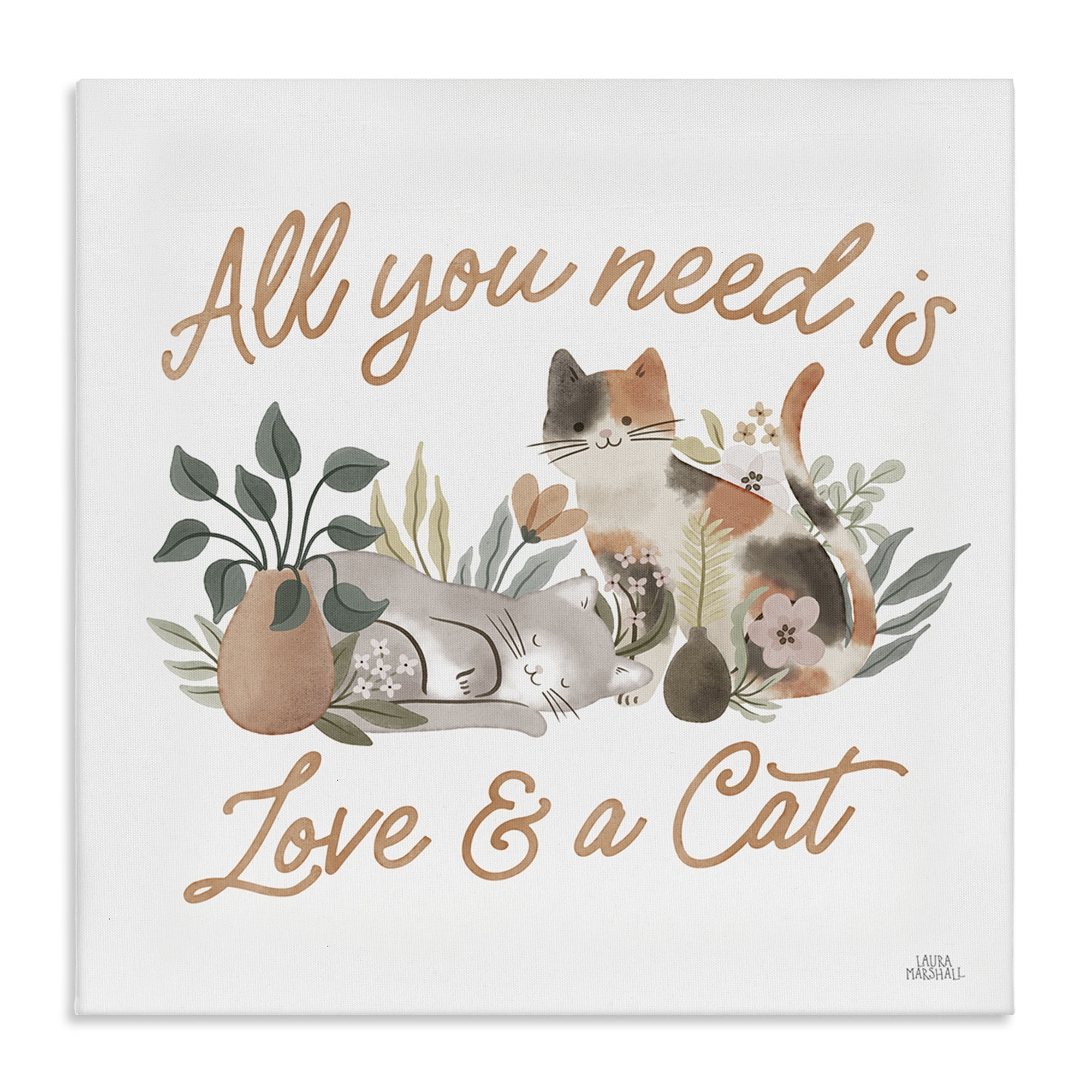 Stupell Industries Love & A Cat Phrase Animals & Insects Painting Gallery Wrapped Canvas Art Print Wall Art, 36 x 36