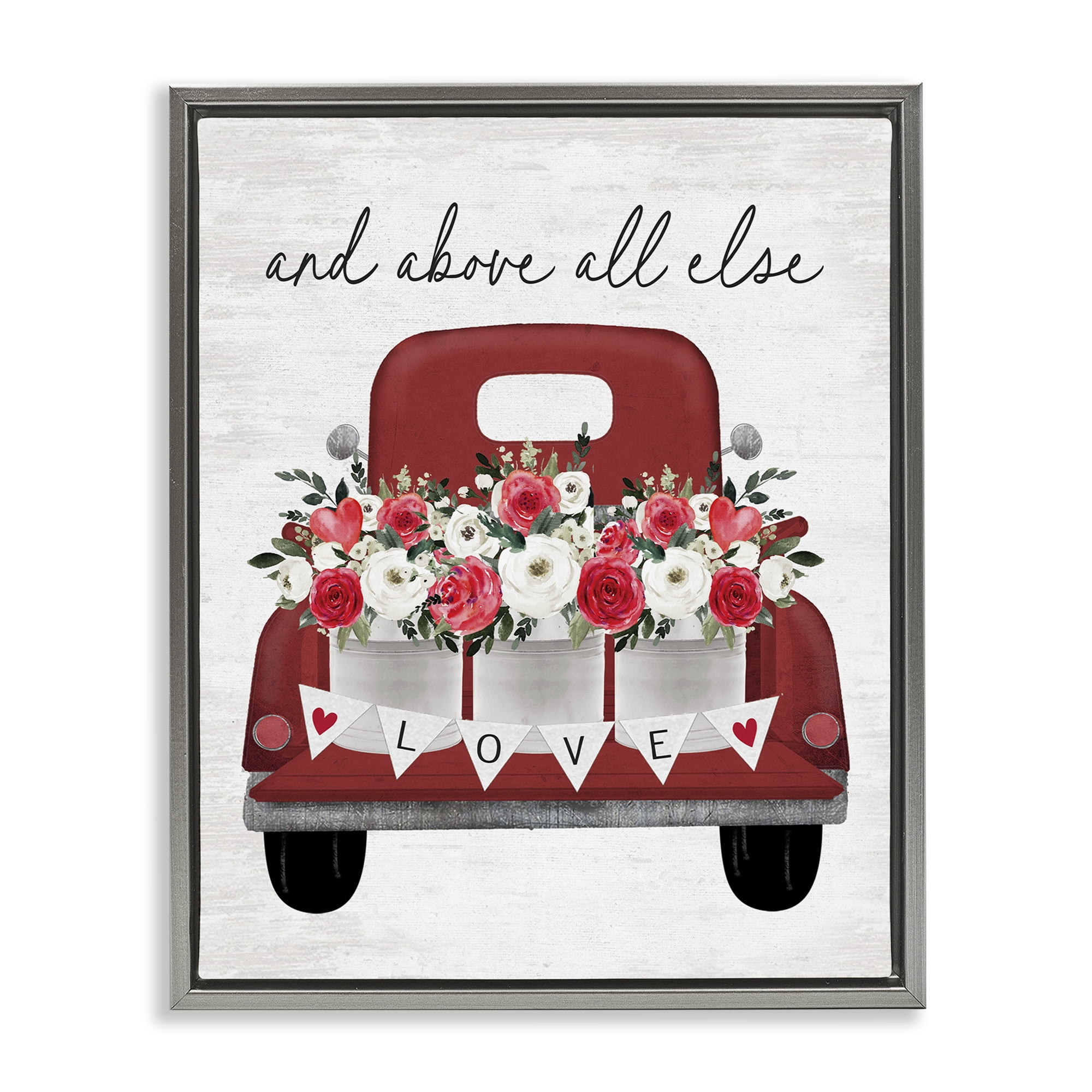 Stupell Industries Love Above All Else Transportation Painting Gray Floater Framed Canvas Art Print Wall Art, 17 x 21