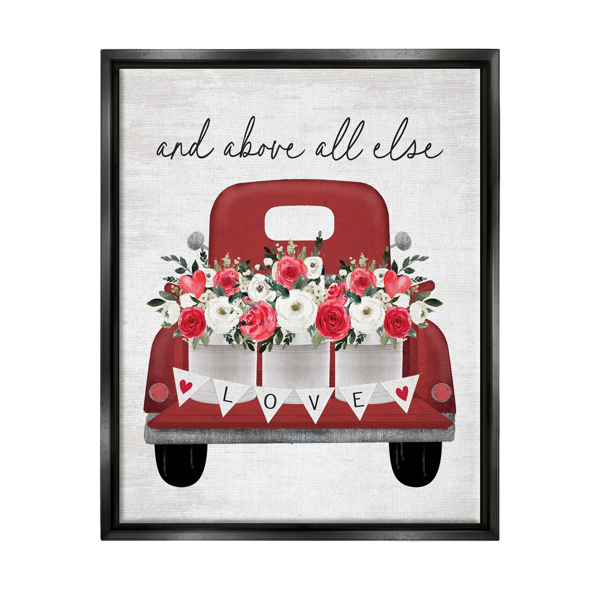 Stupell Industries Love Above All Else Truck Transportation Painting Black Floater Framed Canvas Art Print Wall Art, 25 x 31