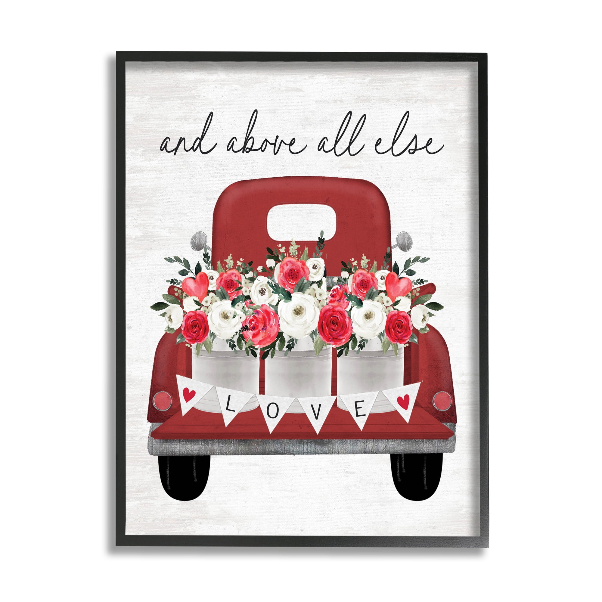 Stupell Industries Love Above All Else Truck Transportation Painting Black Framed Art Print Wall Art, 11 x 14