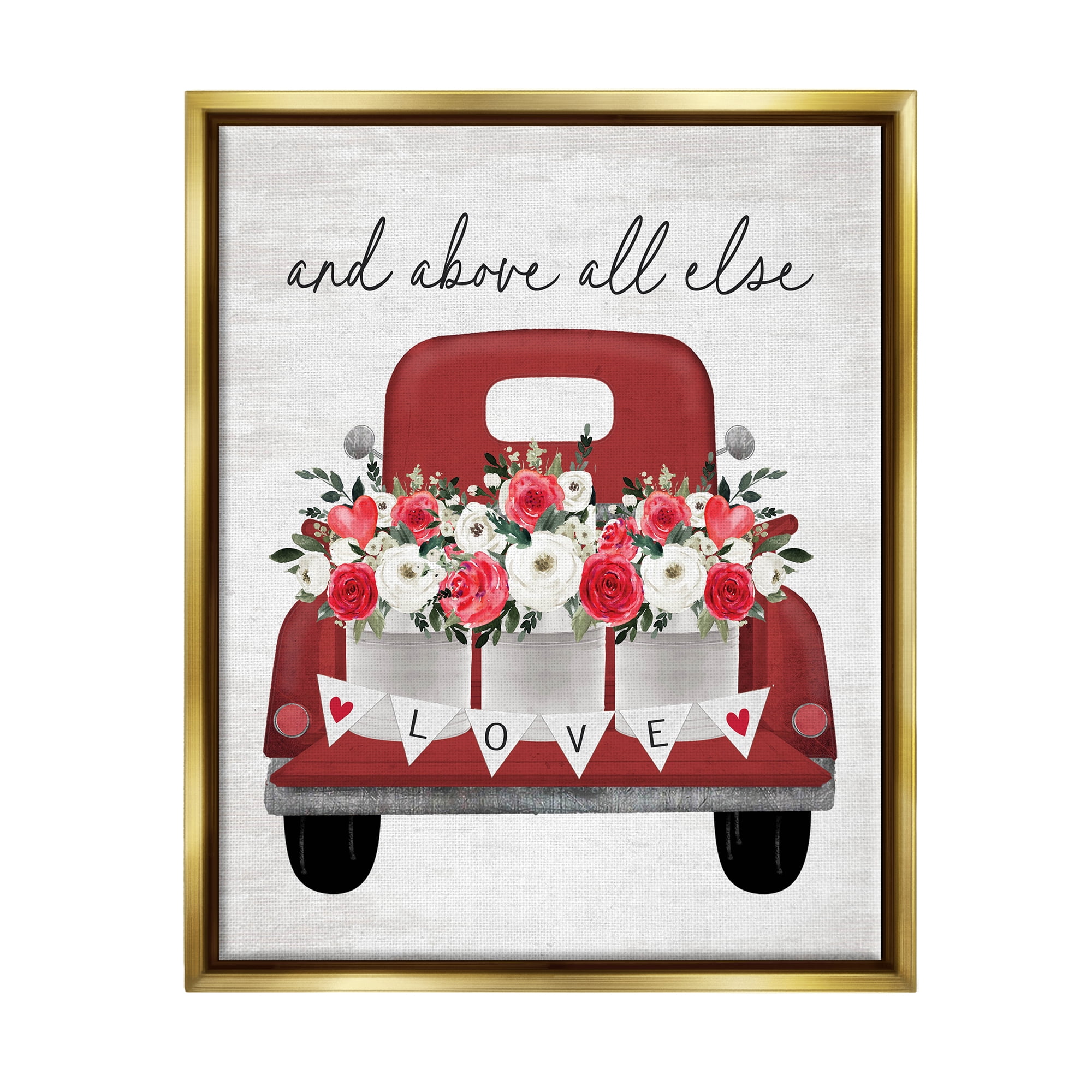 Stupell Industries Love Above All Else Truck Transportation Painting Gold Floater Framed Canvas Art Print Wall Art, 17 x 21