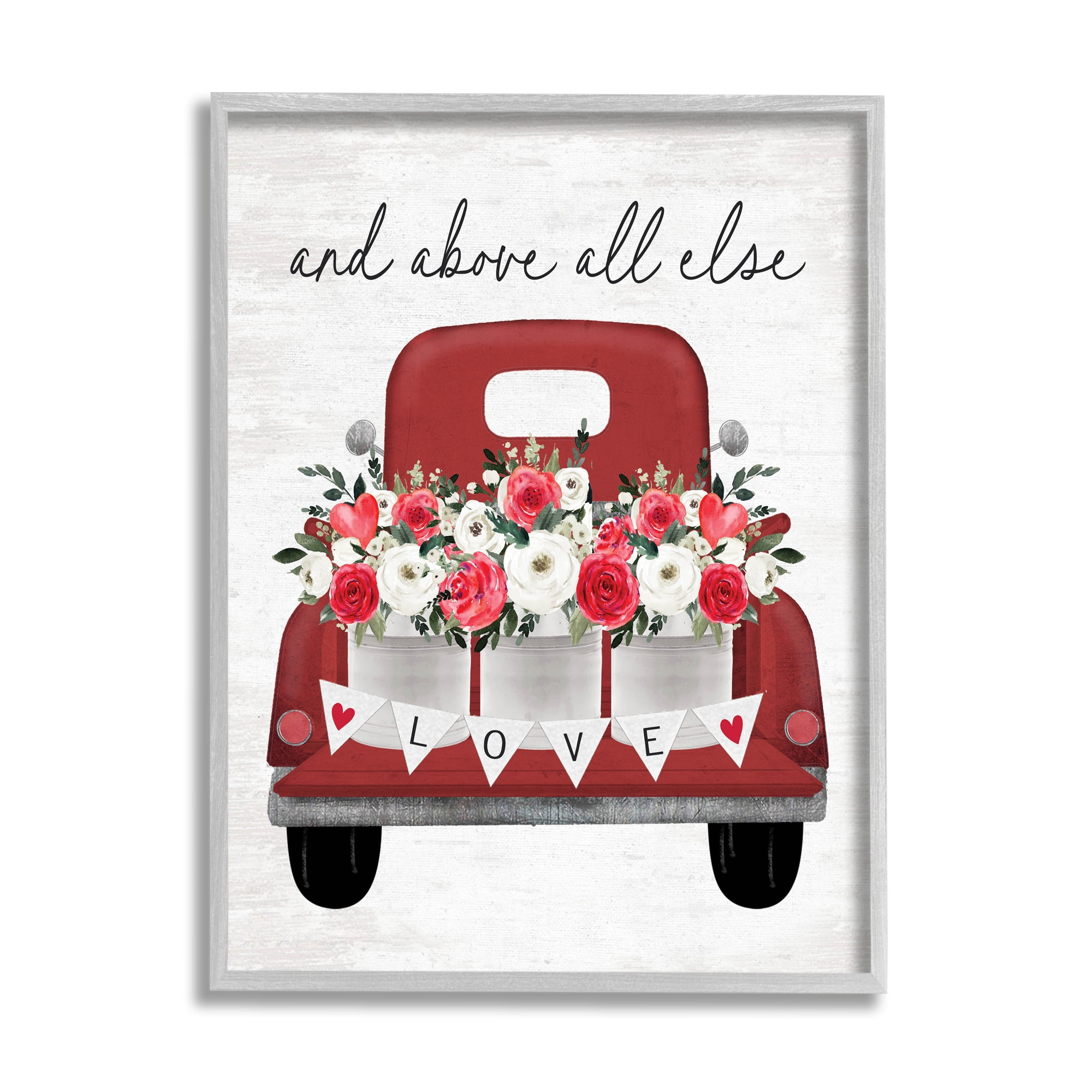 Stupell Industries Love Above All Else Truck Transportation Painting Gray Framed Art Print Wall Art, 24 x 30