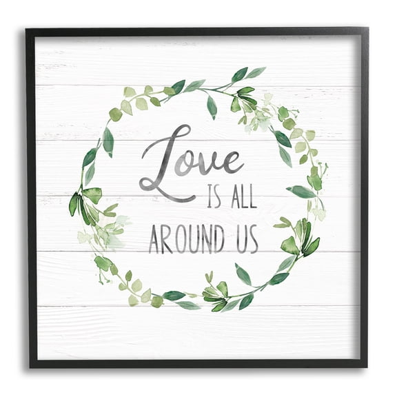 Stupell Industries Love All Around Us Plank Patterned Typography Graphic Art Black Framed Art Print Wall Art, Design by Carol Robinson