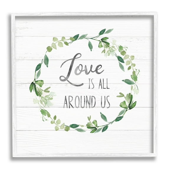 Stupell Industries Love All Around Us Plank Patterned Typography Graphic Art White Framed Art Print Wall Art, Design by Carol Robinson