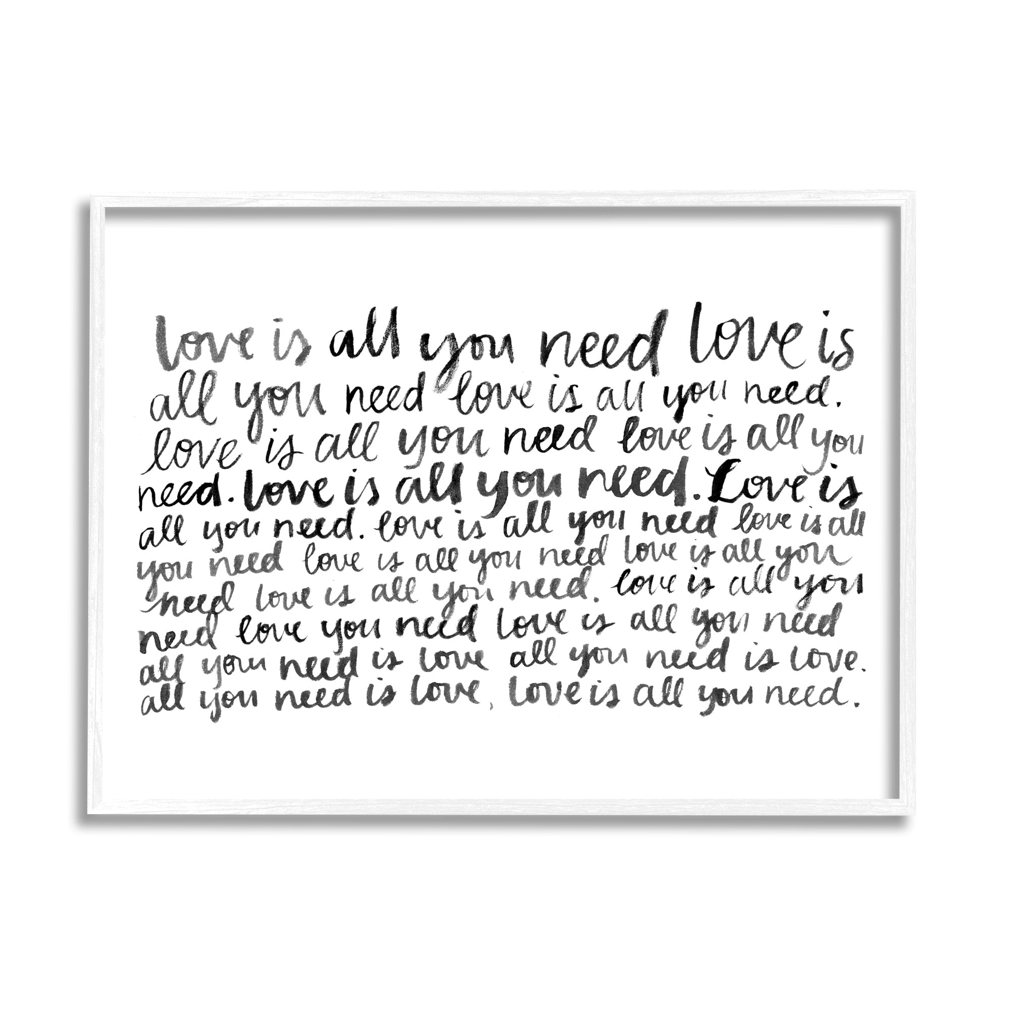 Stupell Industries Love All You Need Romantic Calligraphy Casual Cursive Graphic Art White Framed Art Print Wall Art, Design by Grace Popp