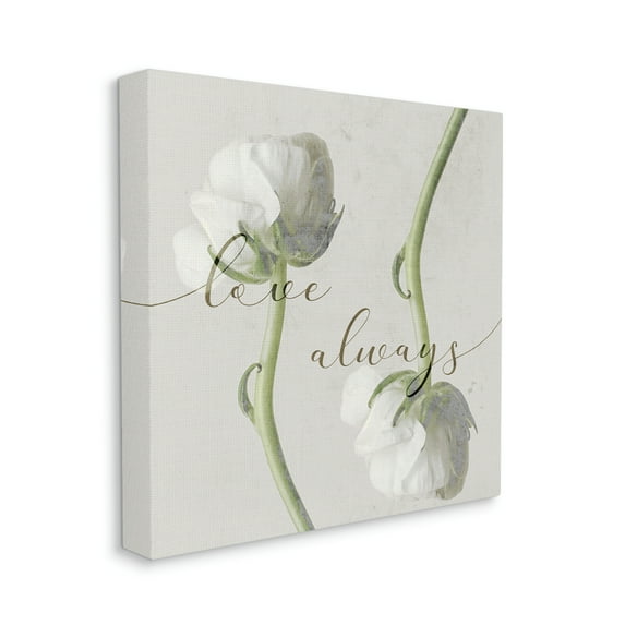 Stupell Industries Love Always Phrase Asymmetrical Floral White Roses Canvas Wall Art, 30 x 30, Design by Daphne Polselli