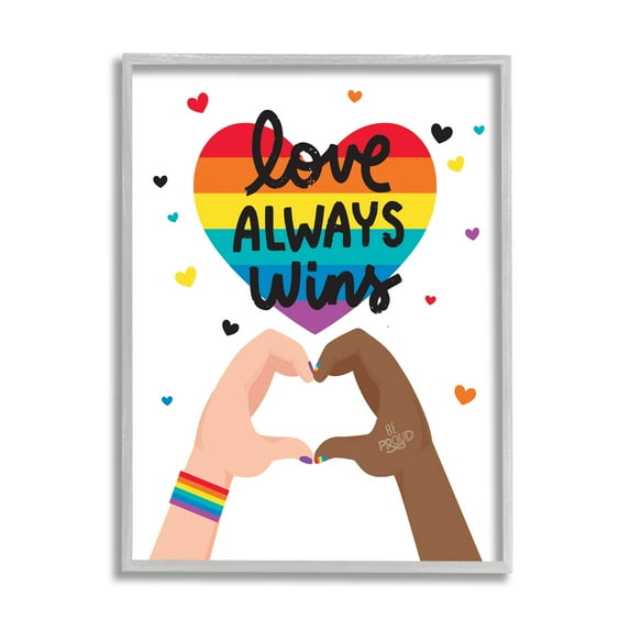 Stupell Industries Love Always Wins Rainbow Heart Hand Gesture,11 x 14, Design by Angela Nickeas