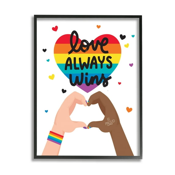 Stupell Industries Love Always Wins Rainbow Heart Hand Gesture,16 x 20, Design by Angela Nickeas