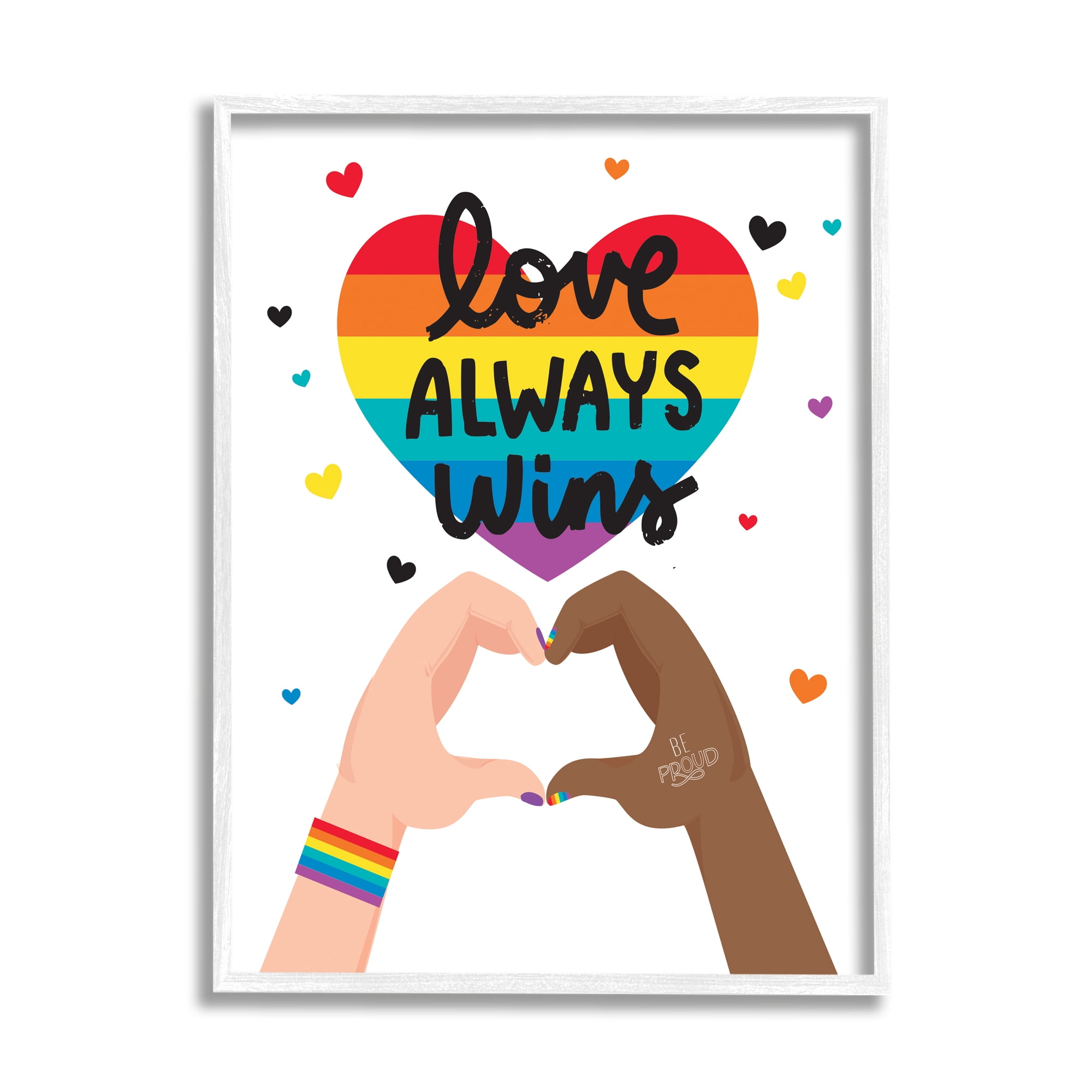 Stupell Industries Love Always Wins Rainbow Heart Hand Gesture,24 x 30, Design by Angela Nickeas