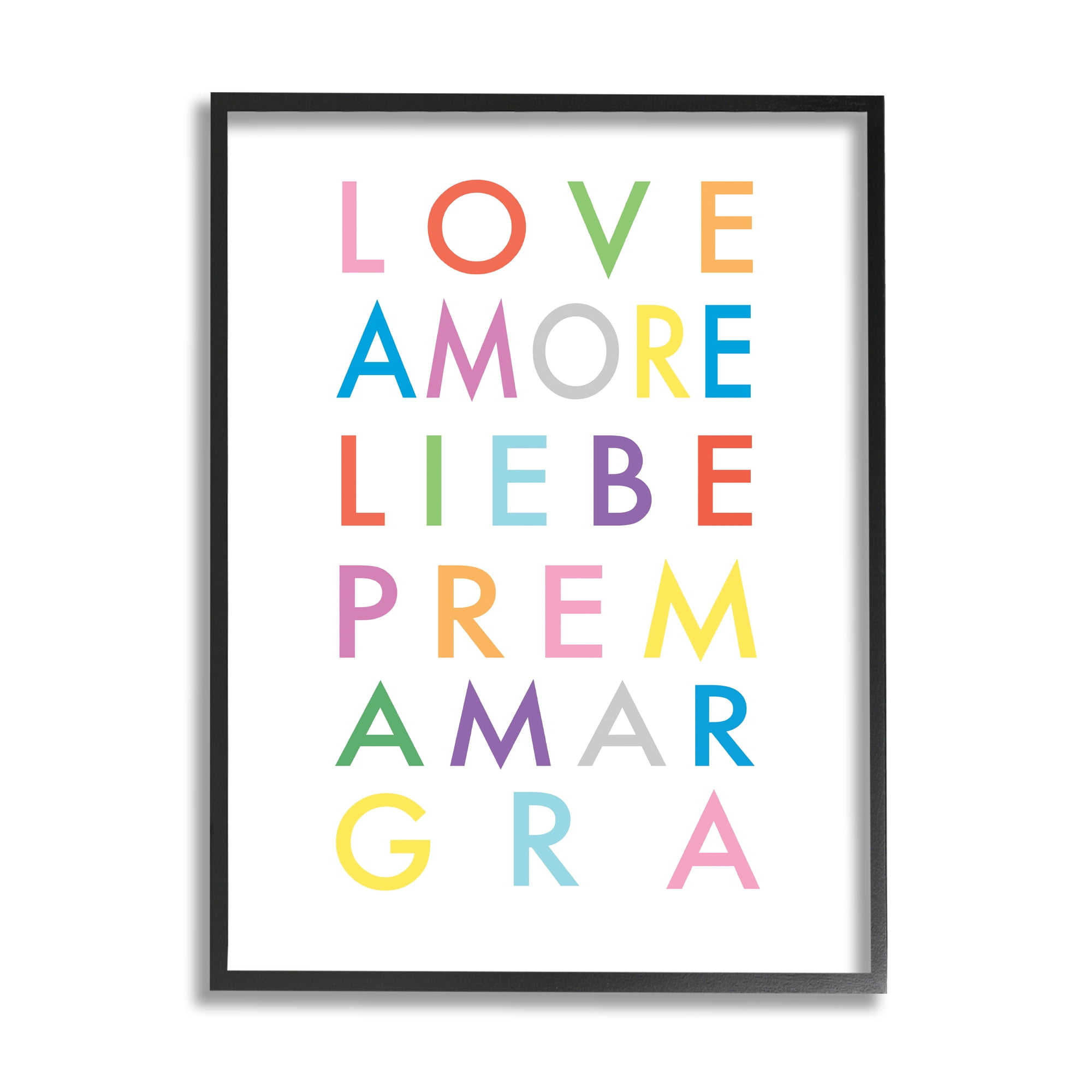 Stupell Industries Love Amore Liebe Romantic Phrases Bold Rainbow Text, 11 x 14, Designed by Elizabeth Tyndall