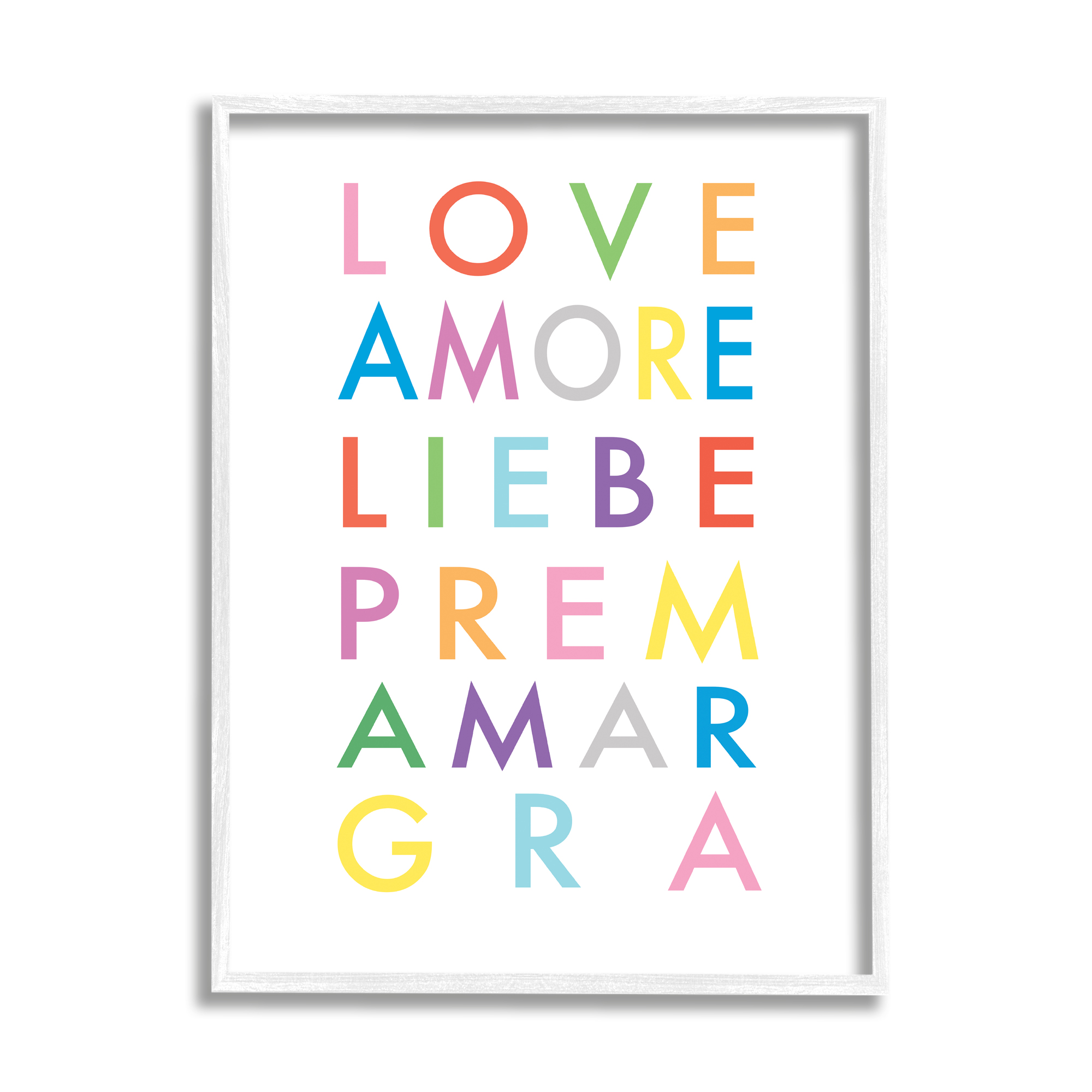 Stupell Industries Love Amore Liebe Romantic Phrases Bold Rainbow Text, 16 x 20, Designed by Elizabeth Tyndall
