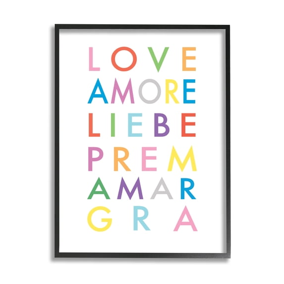 Stupell Industries Love Amore Liebe Romantic Phrases Bold Rainbow Text, 16 x 20, Designed by Elizabeth Tyndall