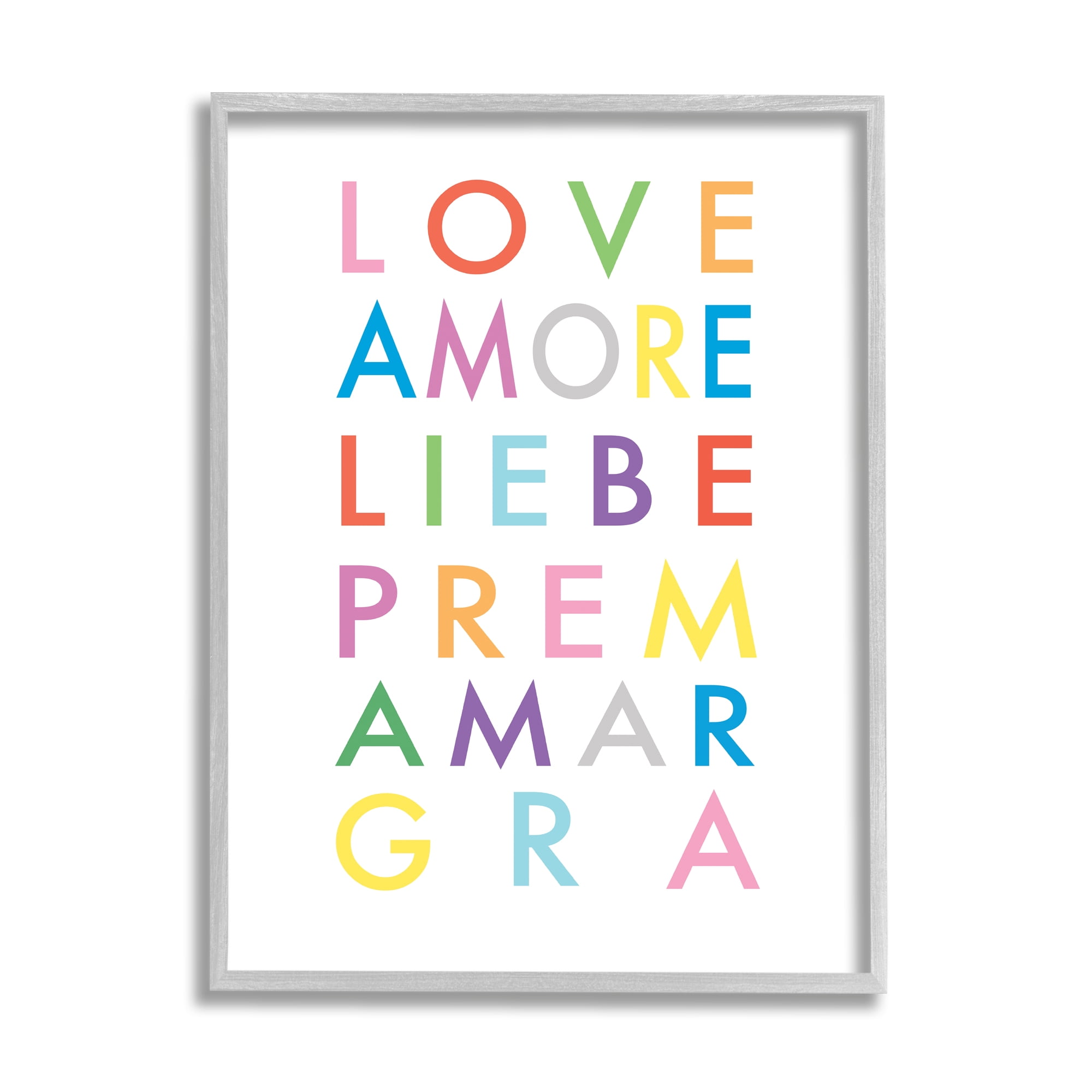 Stupell Industries Love Amore Liebe Romantic Phrases Bold Rainbow Text, 24 x 30, Designed by Elizabeth Tyndall