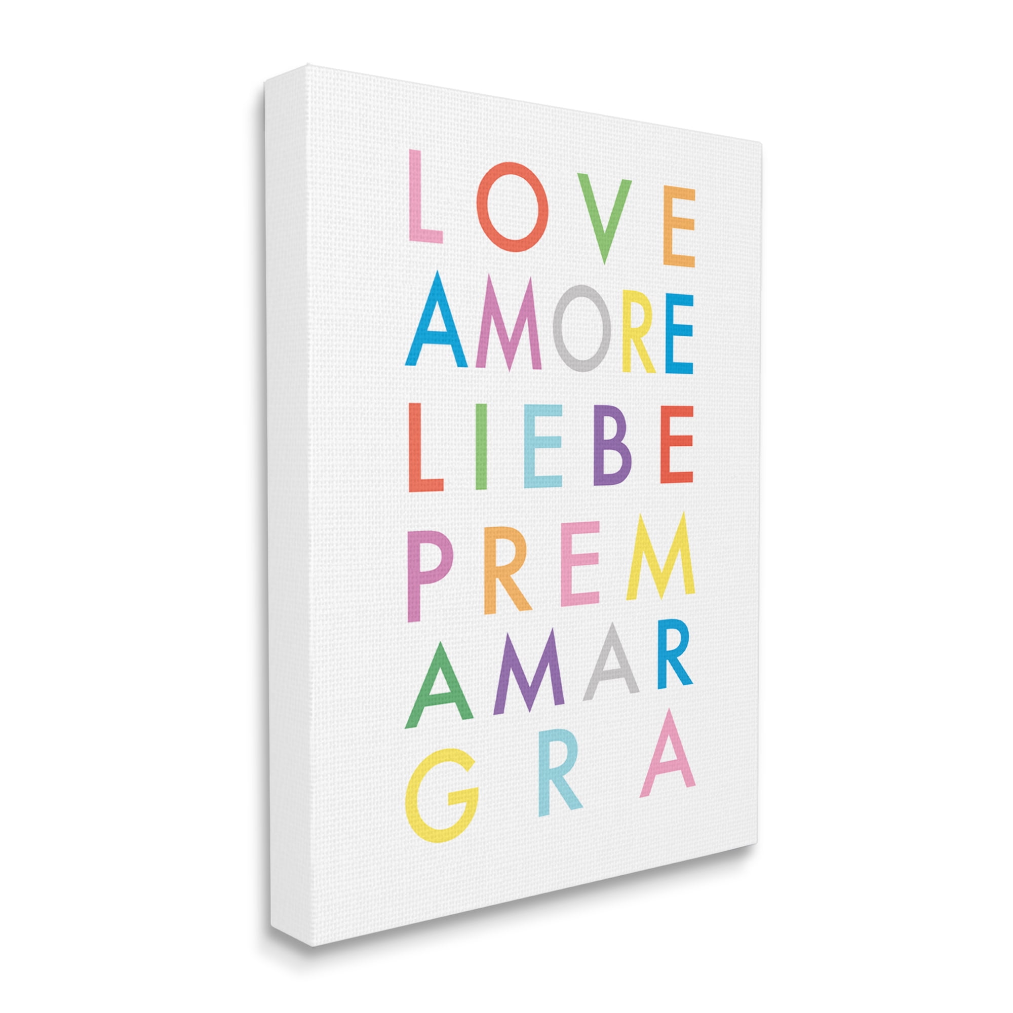 Stupell Industries Love Amore Liebe Romantic Phrases Bold Rainbow Text, 30 x 40, Designed by Elizabeth Tyndall