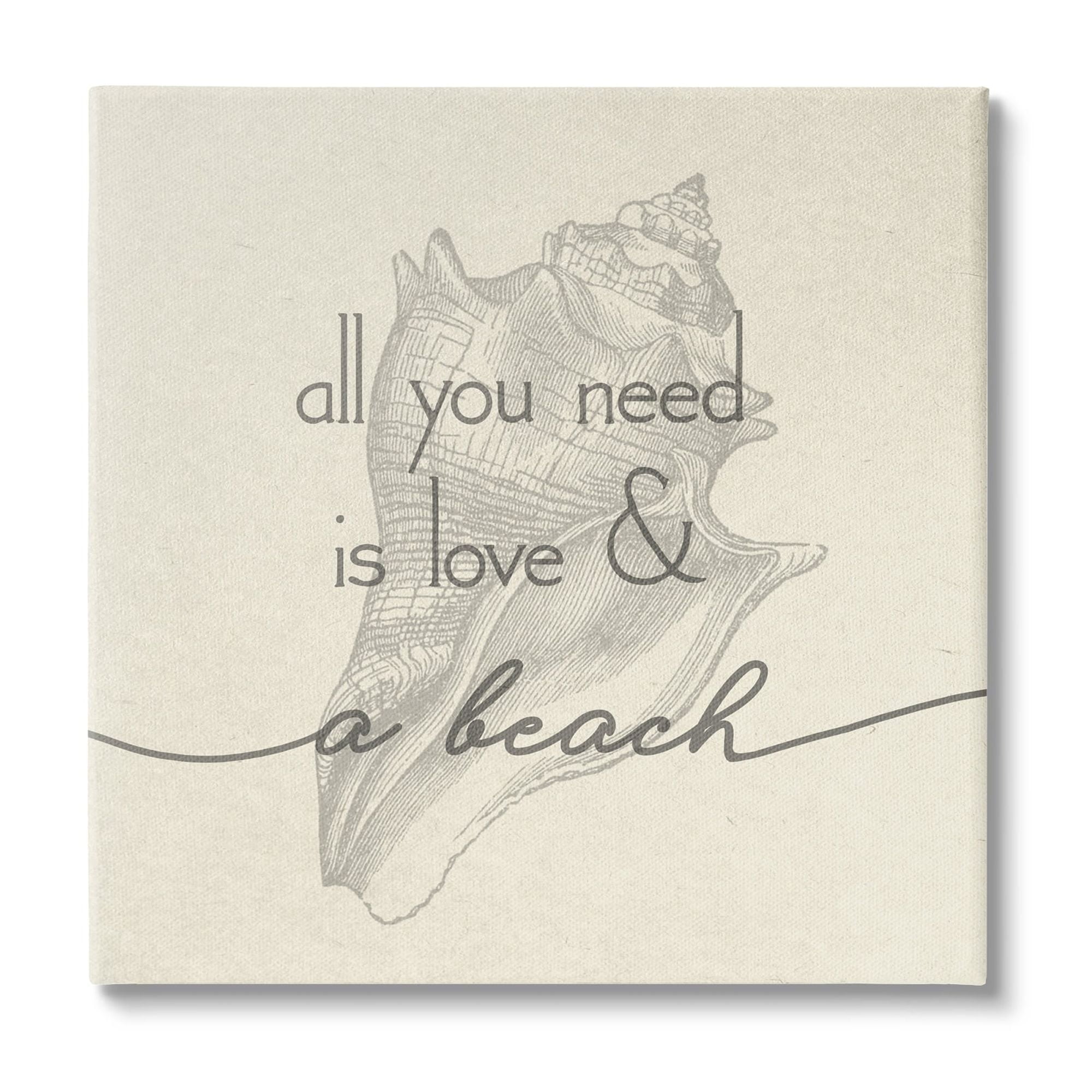 Stupell Industries Love & Beach Typography Phrase Seashell Motif Canvas Wall Art, 17 x 17, Design by Daphne Polselli