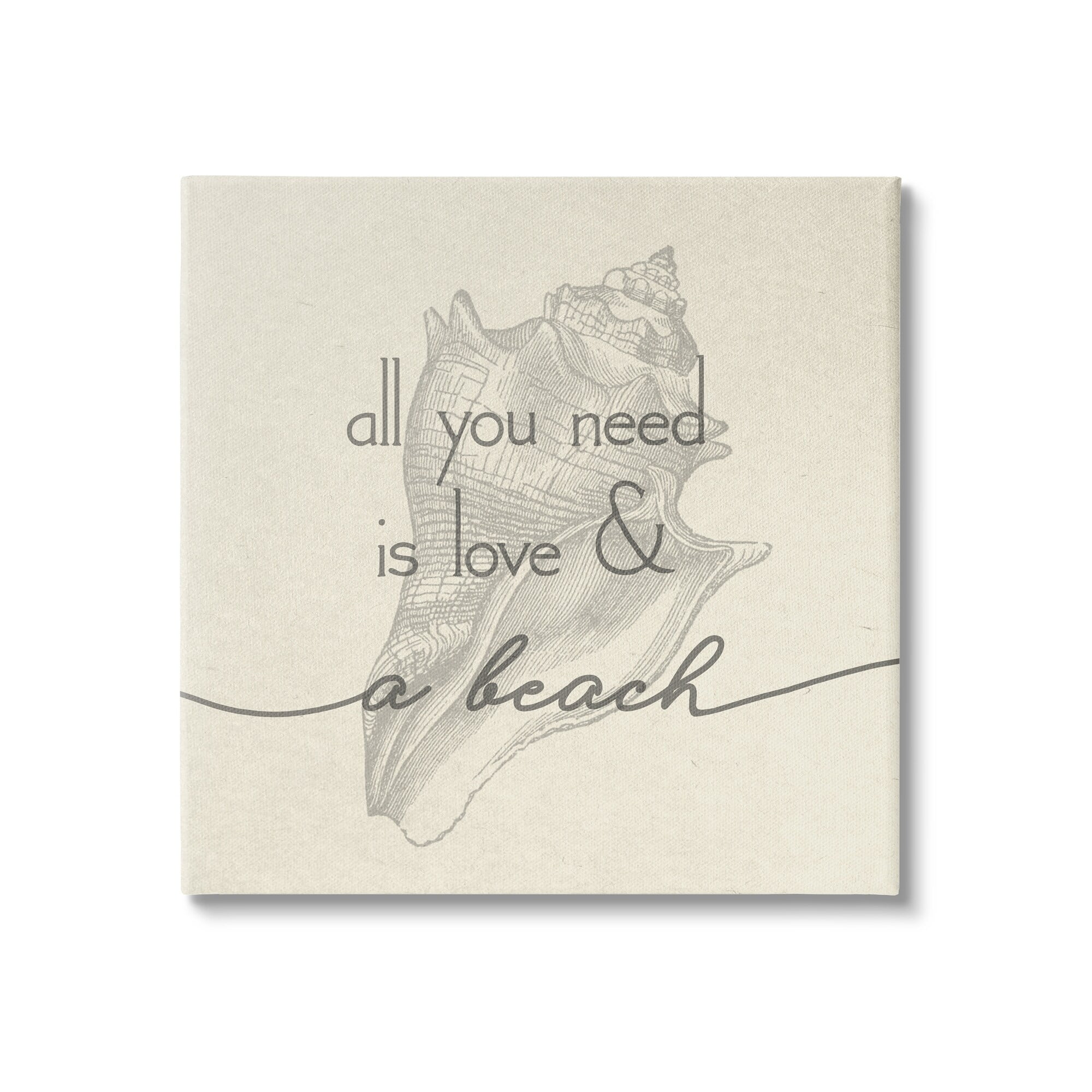 Stupell Industries Love & Beach Typography Phrase Seashell Motif Canvas Wall Art, 36 x 36, Design by Daphne Polselli
