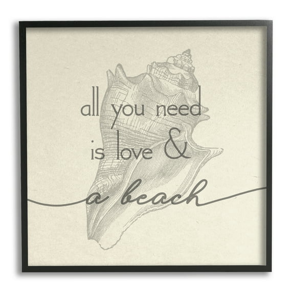 Stupell Industries Love & Beach Typography Phrase Seashell Motif Framed Wall Art, 17 x 30, Design by Daphne Polselli