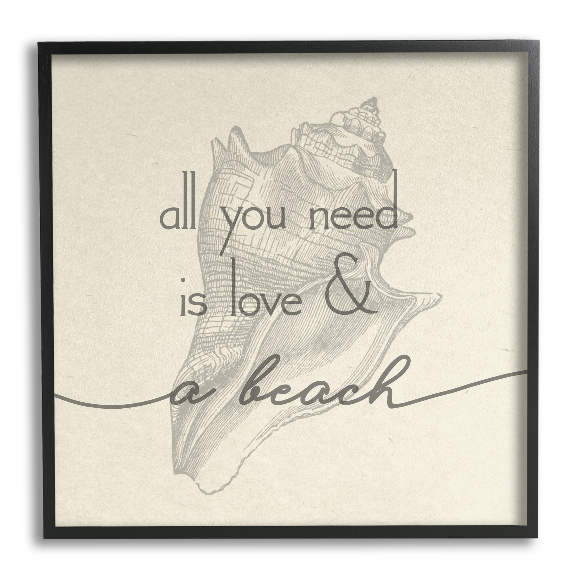 Stupell Industries Love & Beach Typography Phrase Seashell Motif Framed Wall Art, 24 x 24, Design by Daphne Polselli