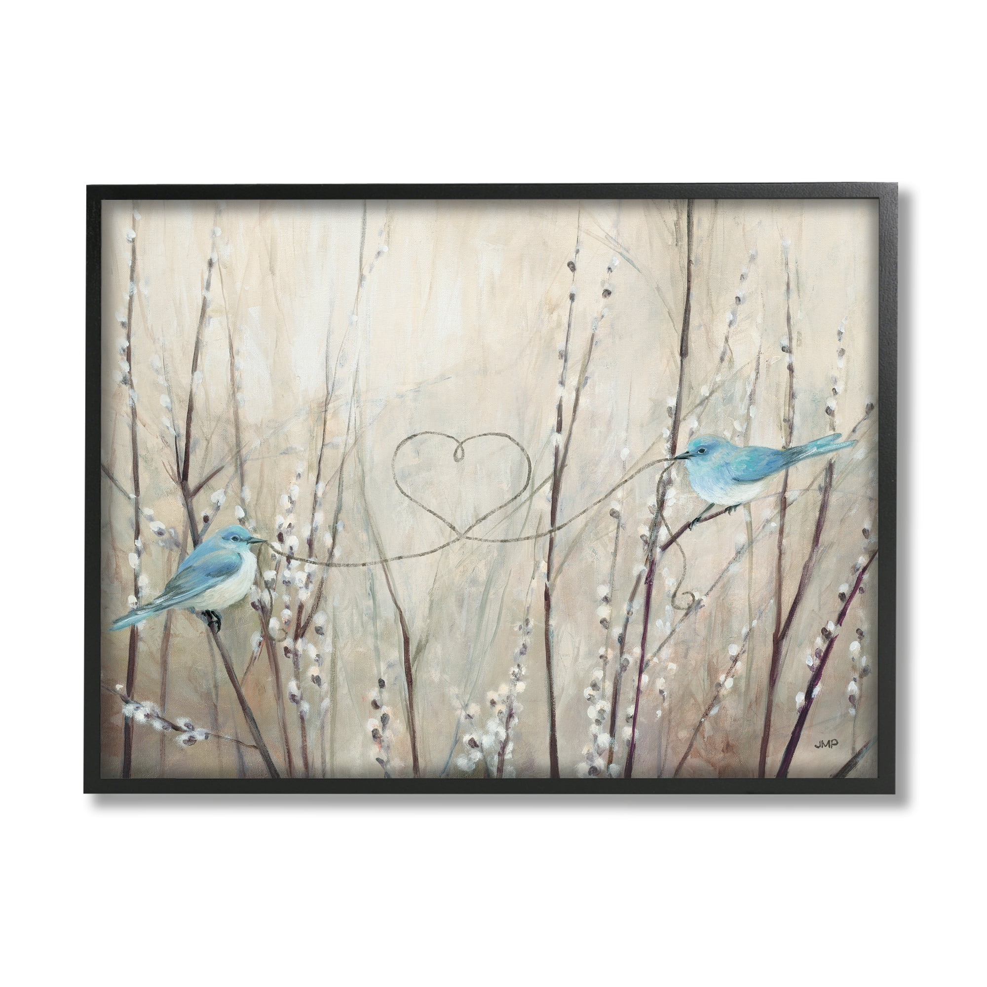 Stupell Industries Love Birds Heart Shape Animals & Insects Painting Black Framed Art Print Wall Art, 20 x 16