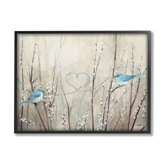 Stupell Industries Love Birds Heart Shape Animals & Insects Painting Black Framed Art Print Wall Art, 30 x 24