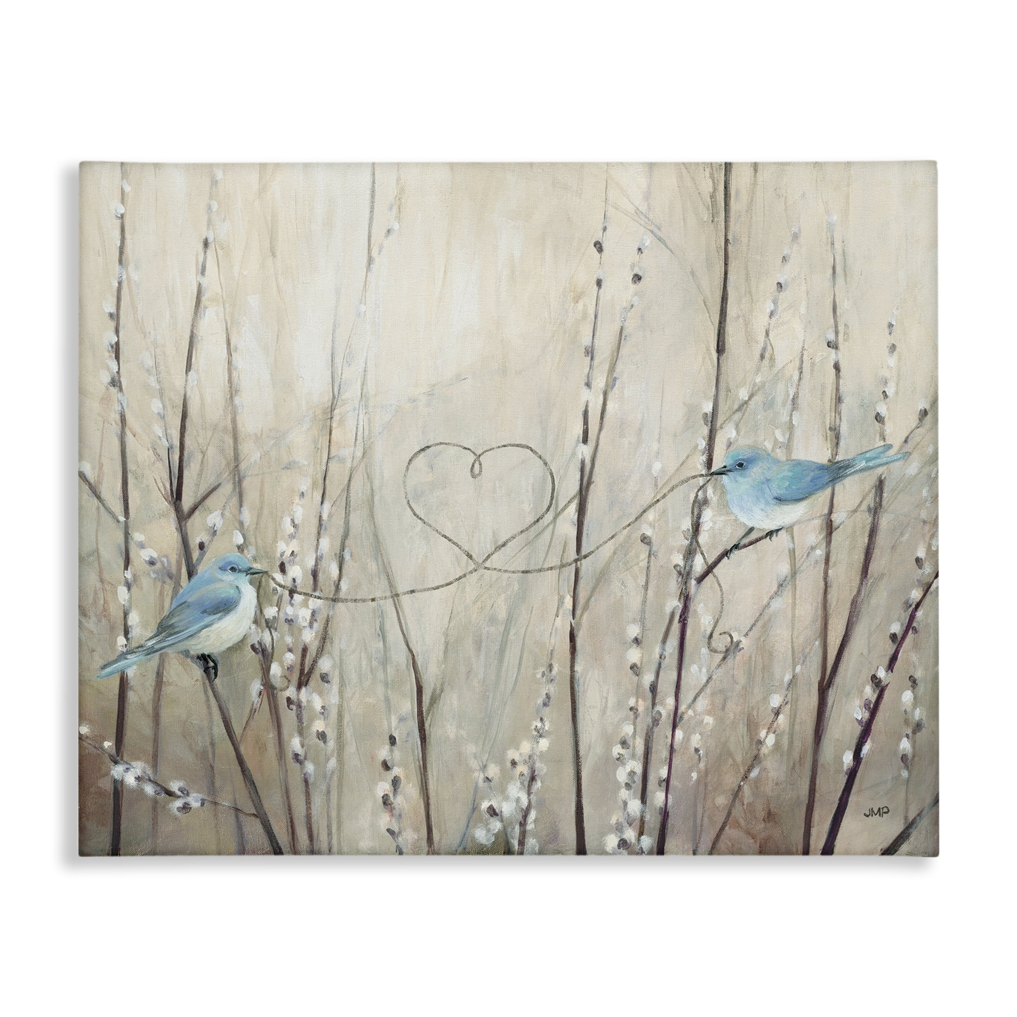 Love Birds with Heart Shape Canvas Art, 48 x 36, Design By Artist Julia Purinton