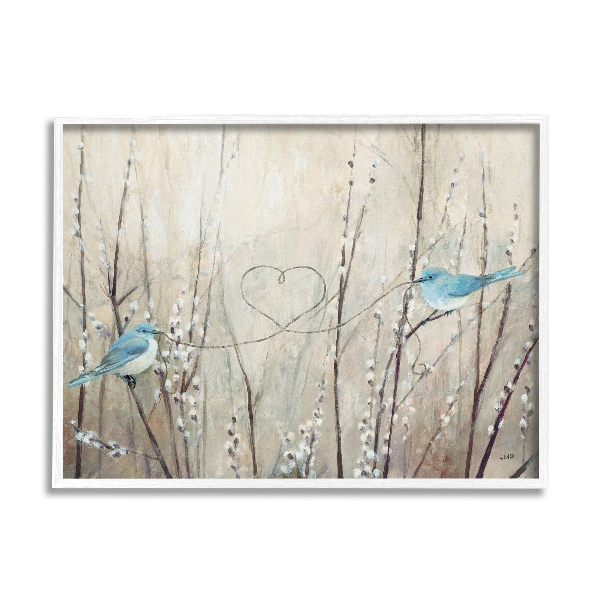 Stupell Industries Love Birds Heart Shape Animals & Insects Painting White Framed Art Print Wall Art, 20 x 16