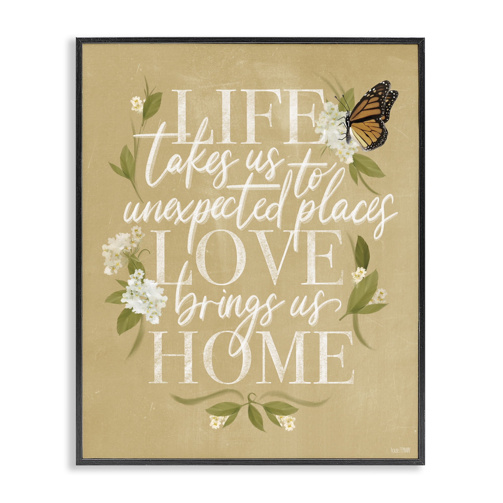Stupell Industries Love Brings Us Home Botanical & Floral Painting Black Framed Art Print Wall Art, 16 x 20