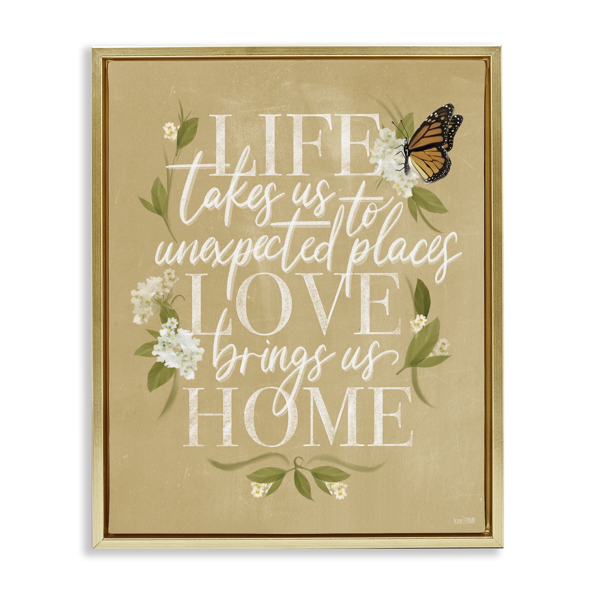 Stupell Industries Love Brings Us Home Botanical & Floral Painting Gold Floater Framed Art Print Wall Art, 25 x 31