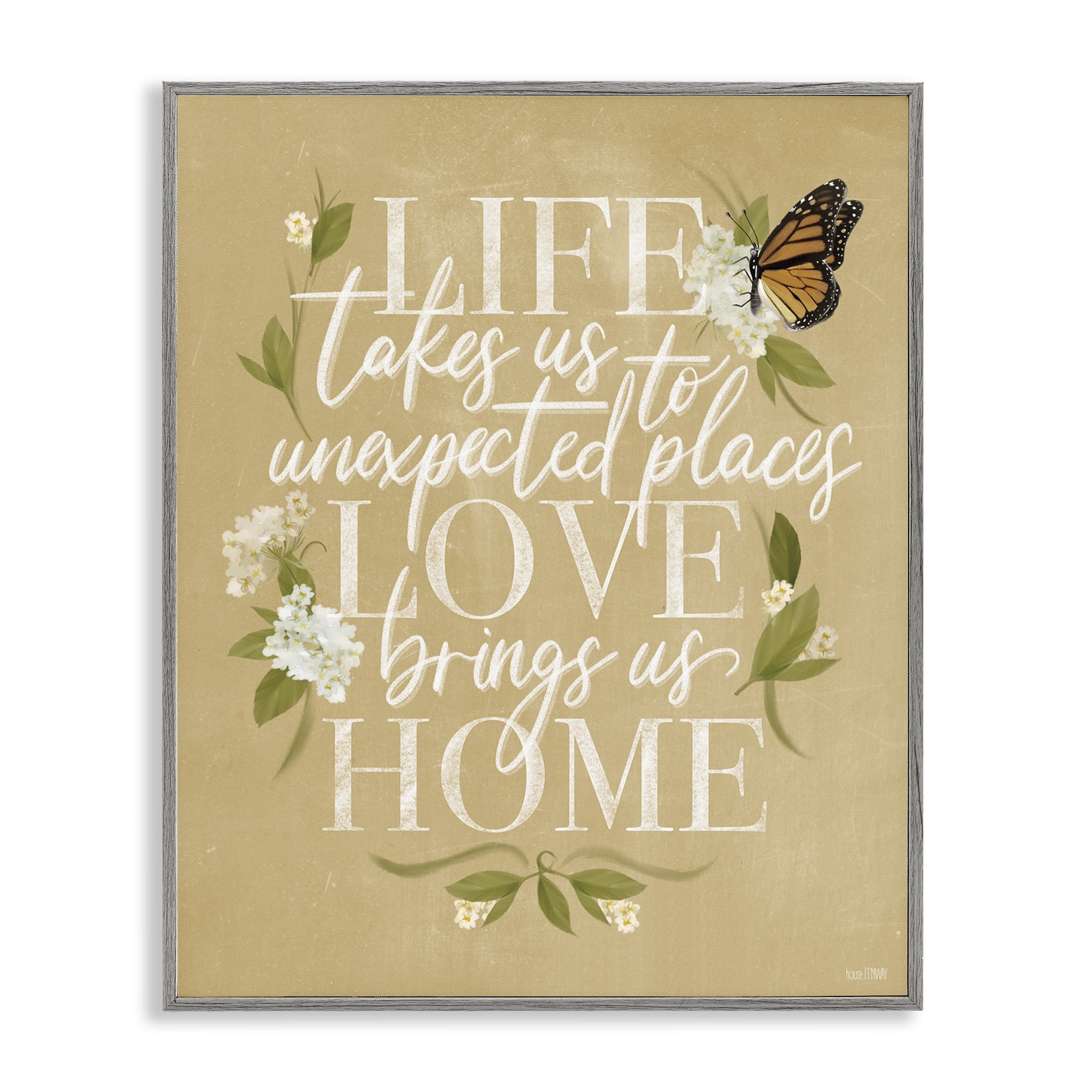 Stupell Industries Love Brings Us Home Botanical & Floral Painting Gray Framed Art Print Wall Art, 16 x 20