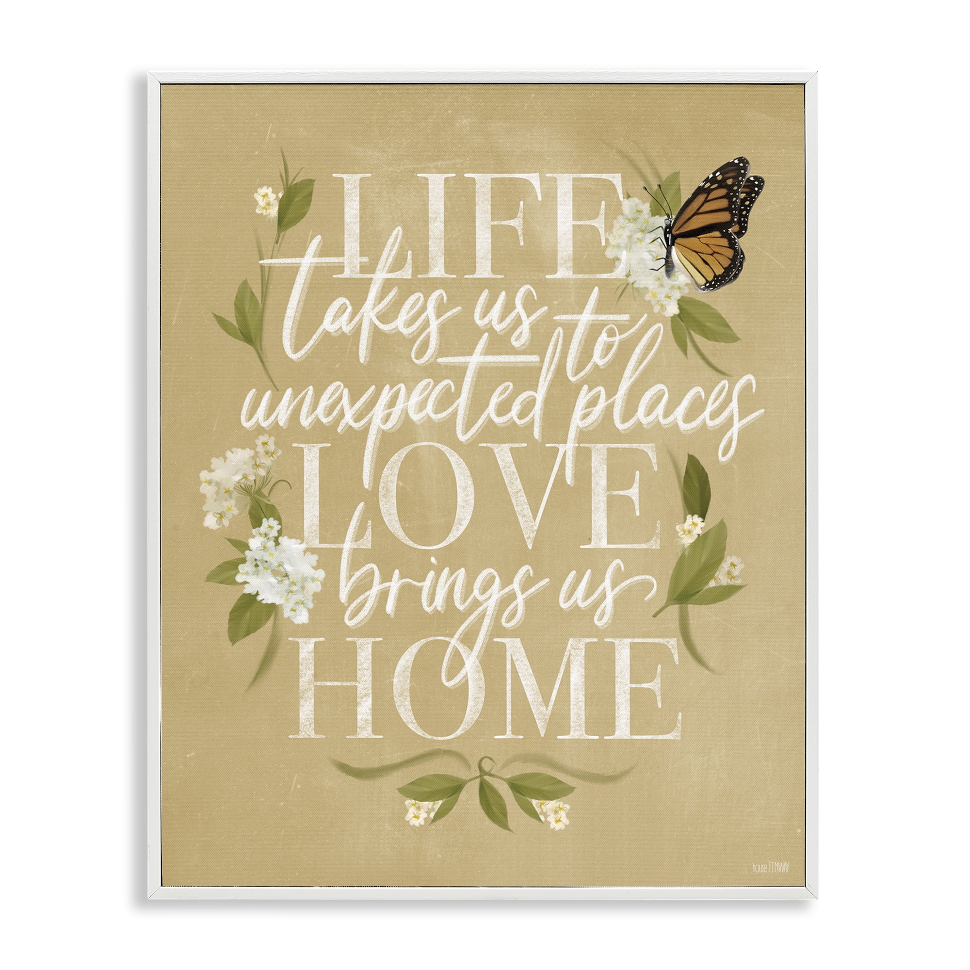 Stupell Industries Love Brings Us Home Botanical & Floral Painting White Framed Art Print Wall Art, 11 x 14