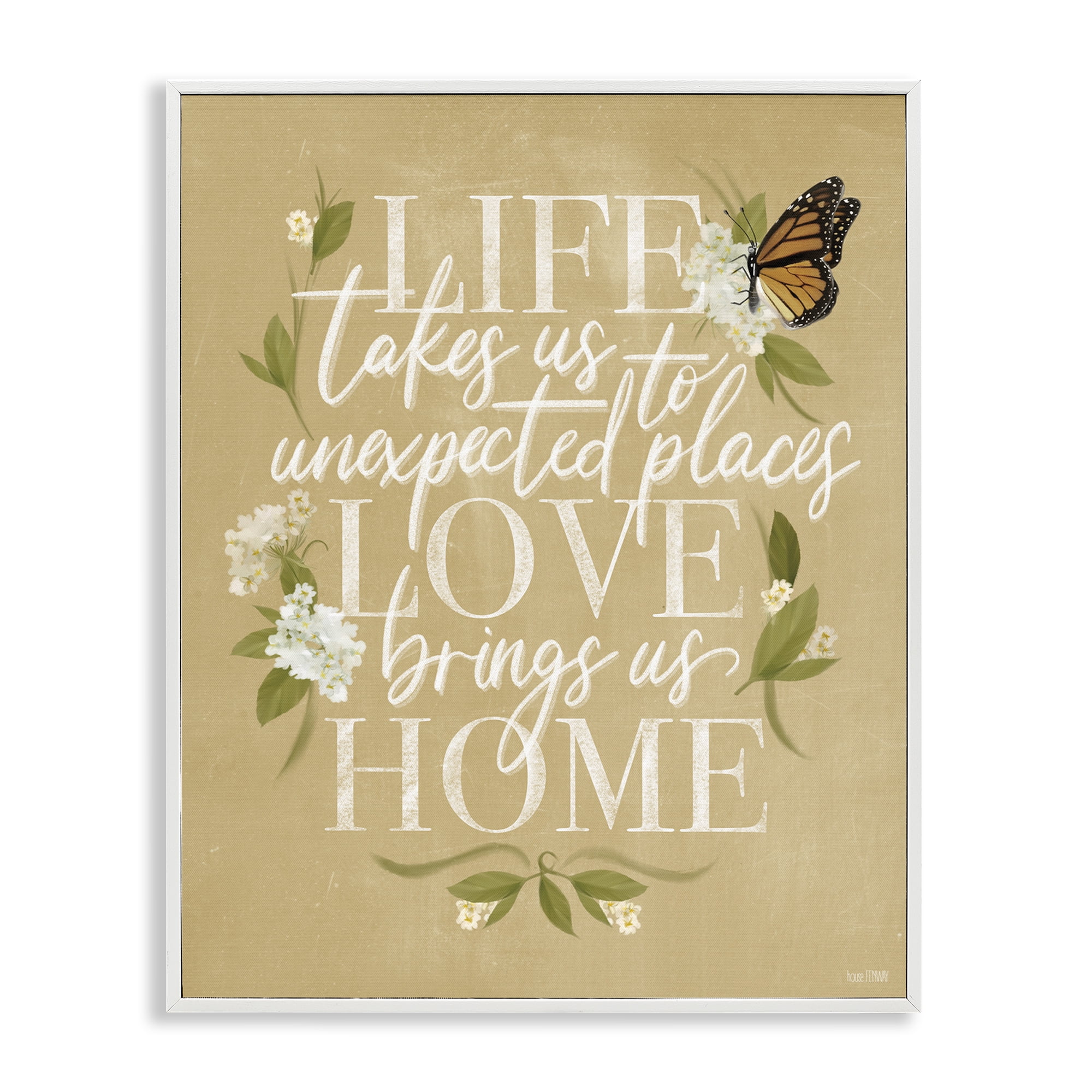 Stupell Industries Love Brings Us Home Botanical & Floral Painting White Framed Art Print Wall Art, 24 x 30